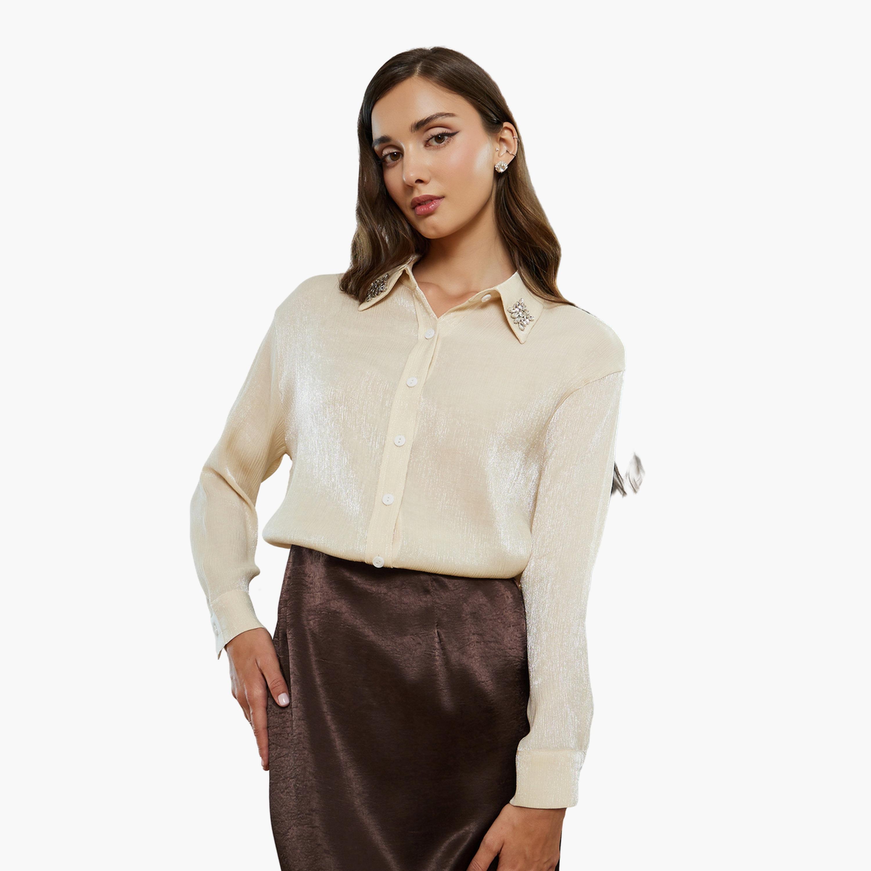 بلوزة بتفاصيل براقة وأكمام طويلة-women-clothing-shirtsandblouses-shirts-image-1