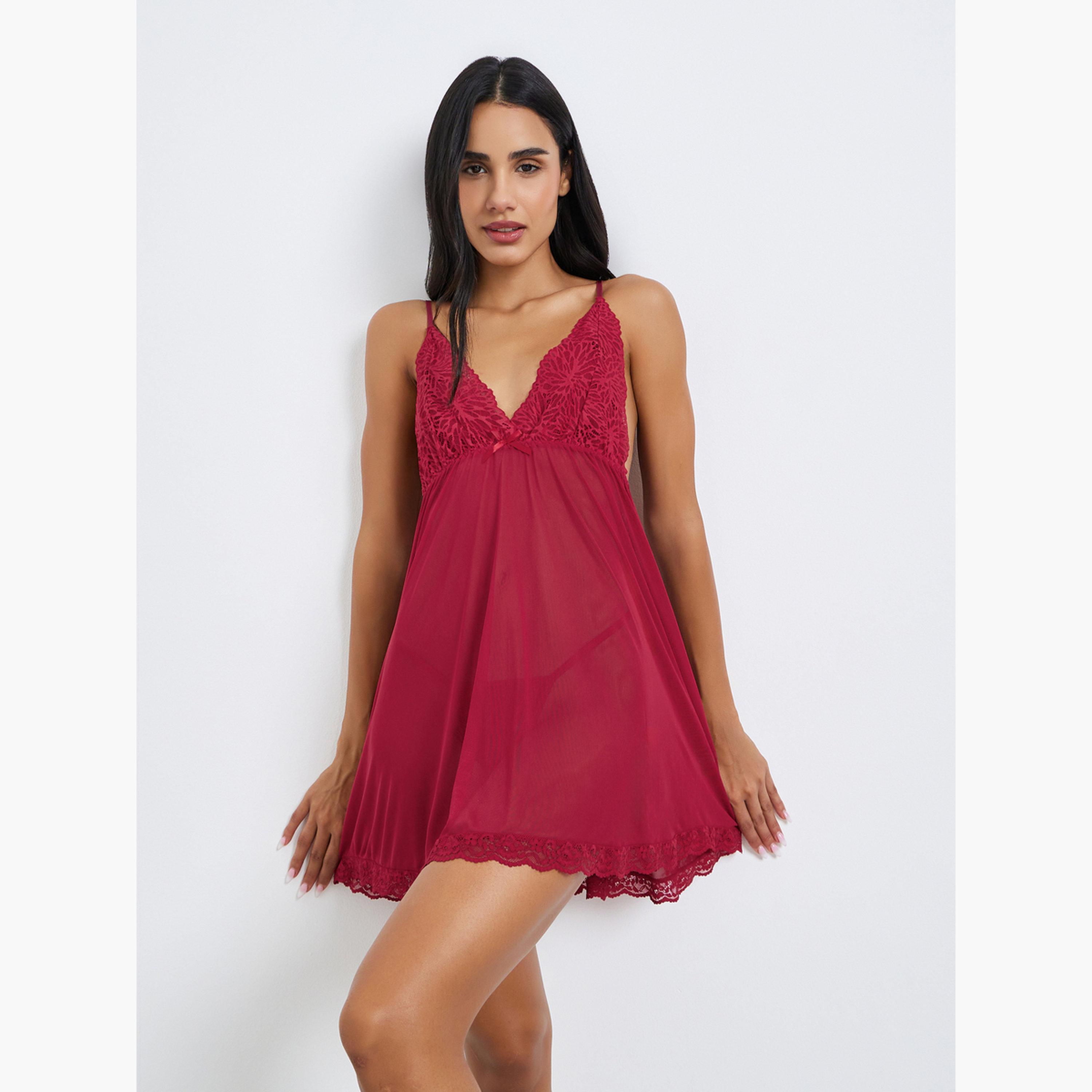 Styli Scalloped Lace Hem Babydoll with Brief-women-clothing-lingerie-lingeriesets-image-1