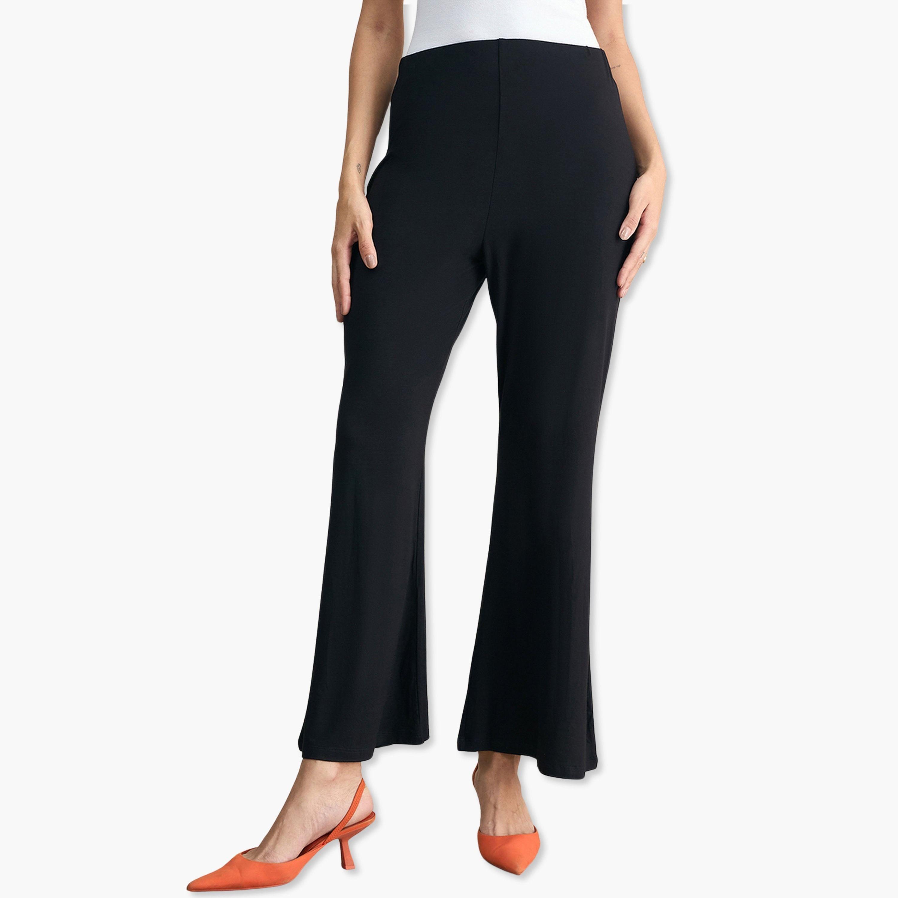 Femmella Black Knit Flared Pants-women-clothing-bottoms-trousers-image-1