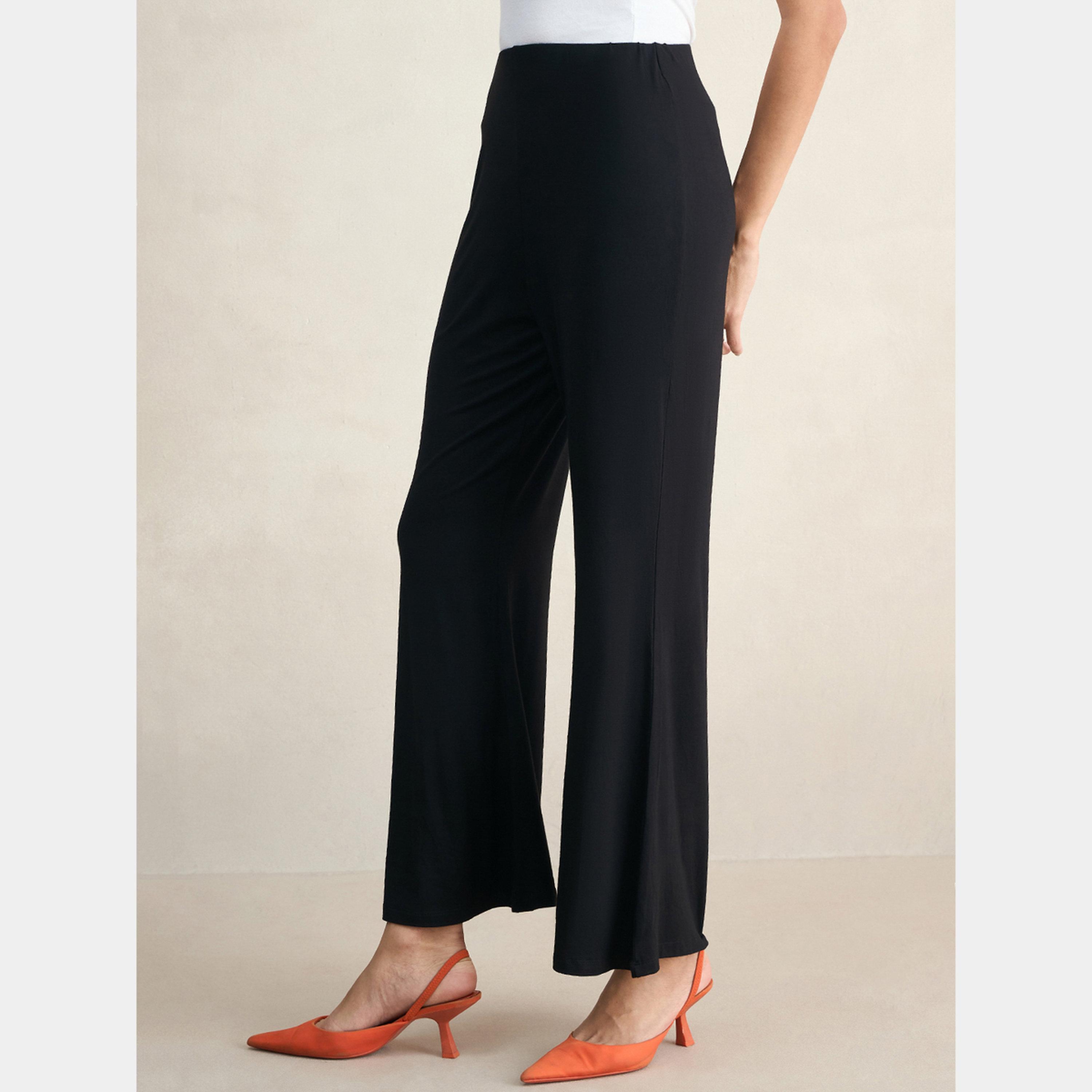Femmella Black Knit Flared Pants-women-clothing-bottoms-trousers-image-4