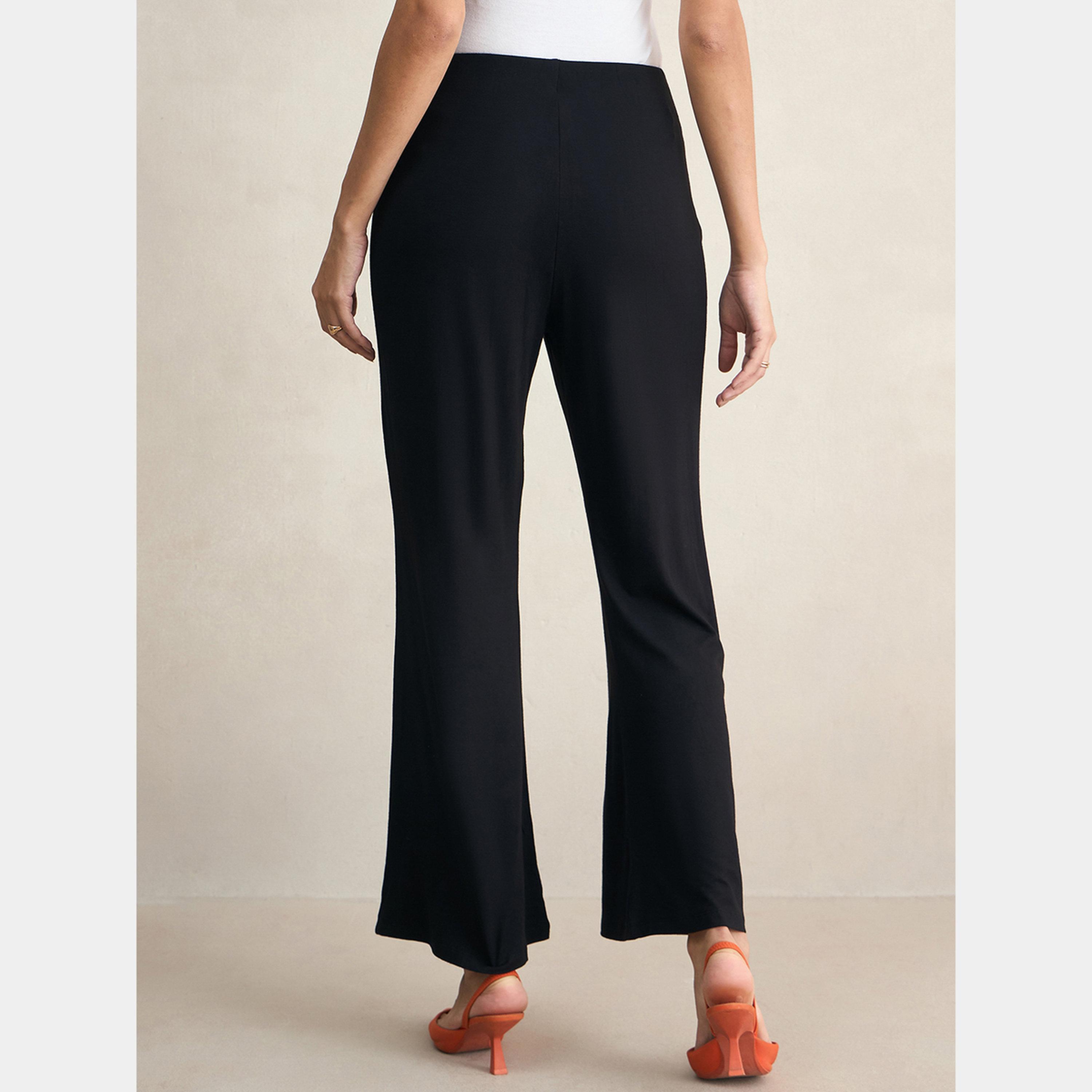 Femmella Black Knit Flared Pants-women-clothing-bottoms-trousers-image-5