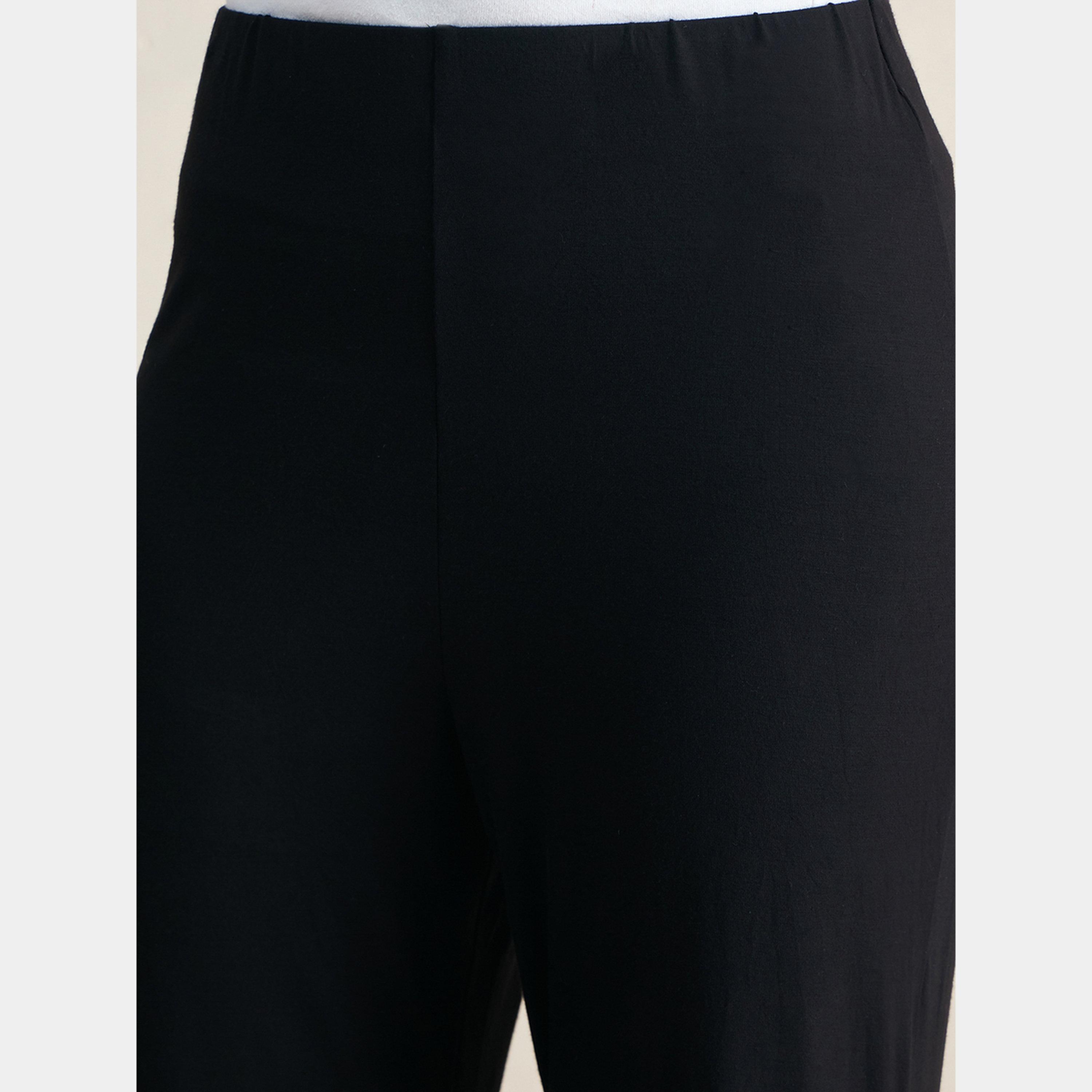 Femmella Black Knit Flared Pants-women-clothing-bottoms-trousers-image-6