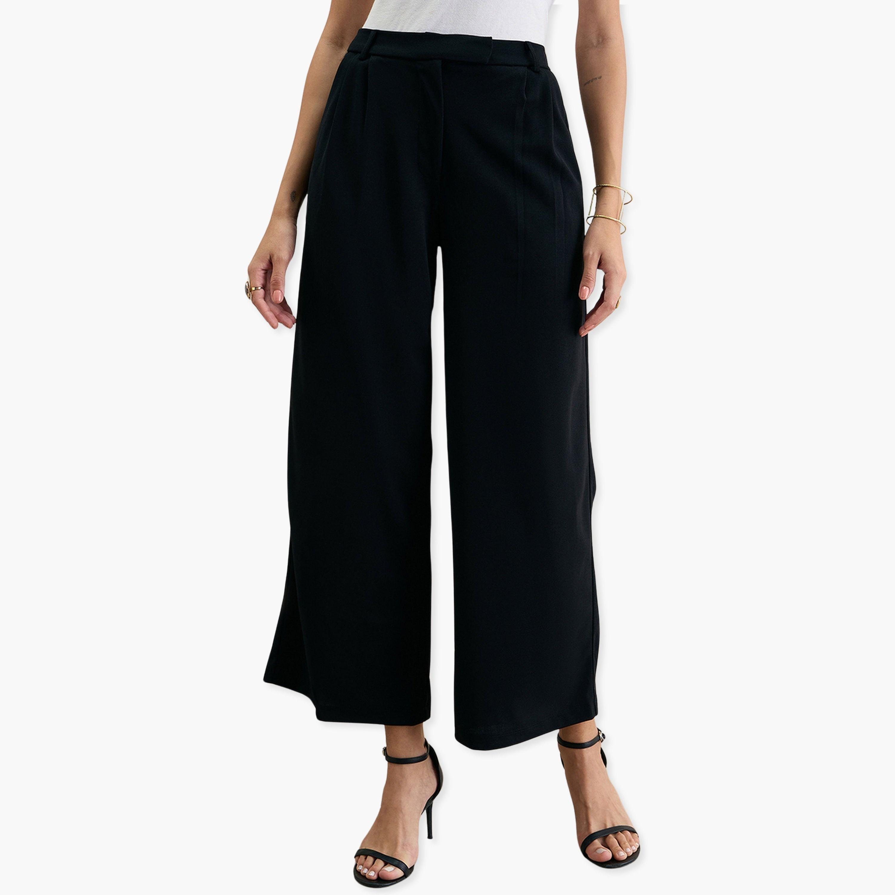 Femmella Women Wide Leg Plain Trousers-women-clothing-bottoms-trousers-image-1