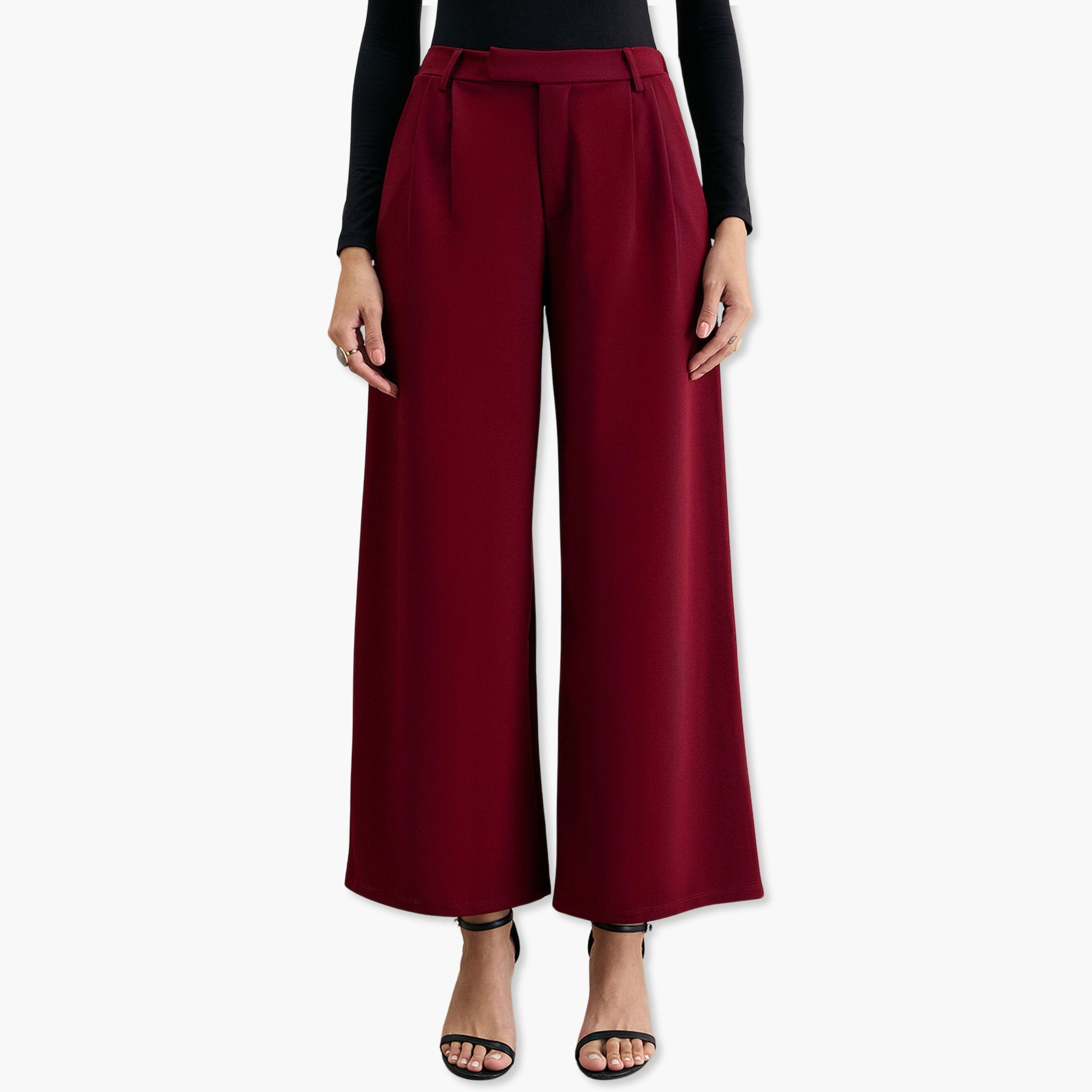 Femmella Maroon Wide Leg Knit Trousers-women-clothing-bottoms-trousers-image-1