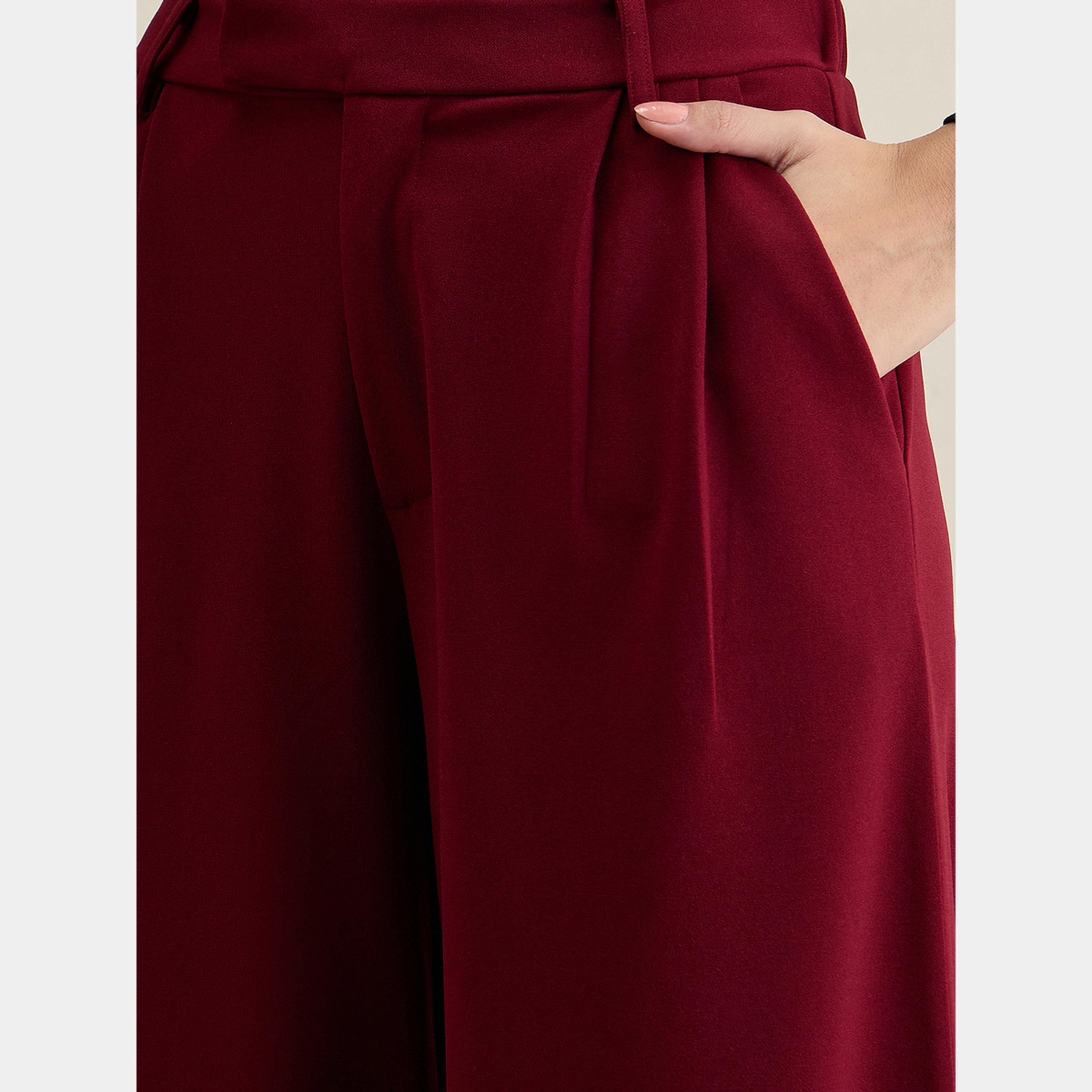 Femmella Maroon Wide Leg Knit Trousers-women-clothing-bottoms-trousers-image-3