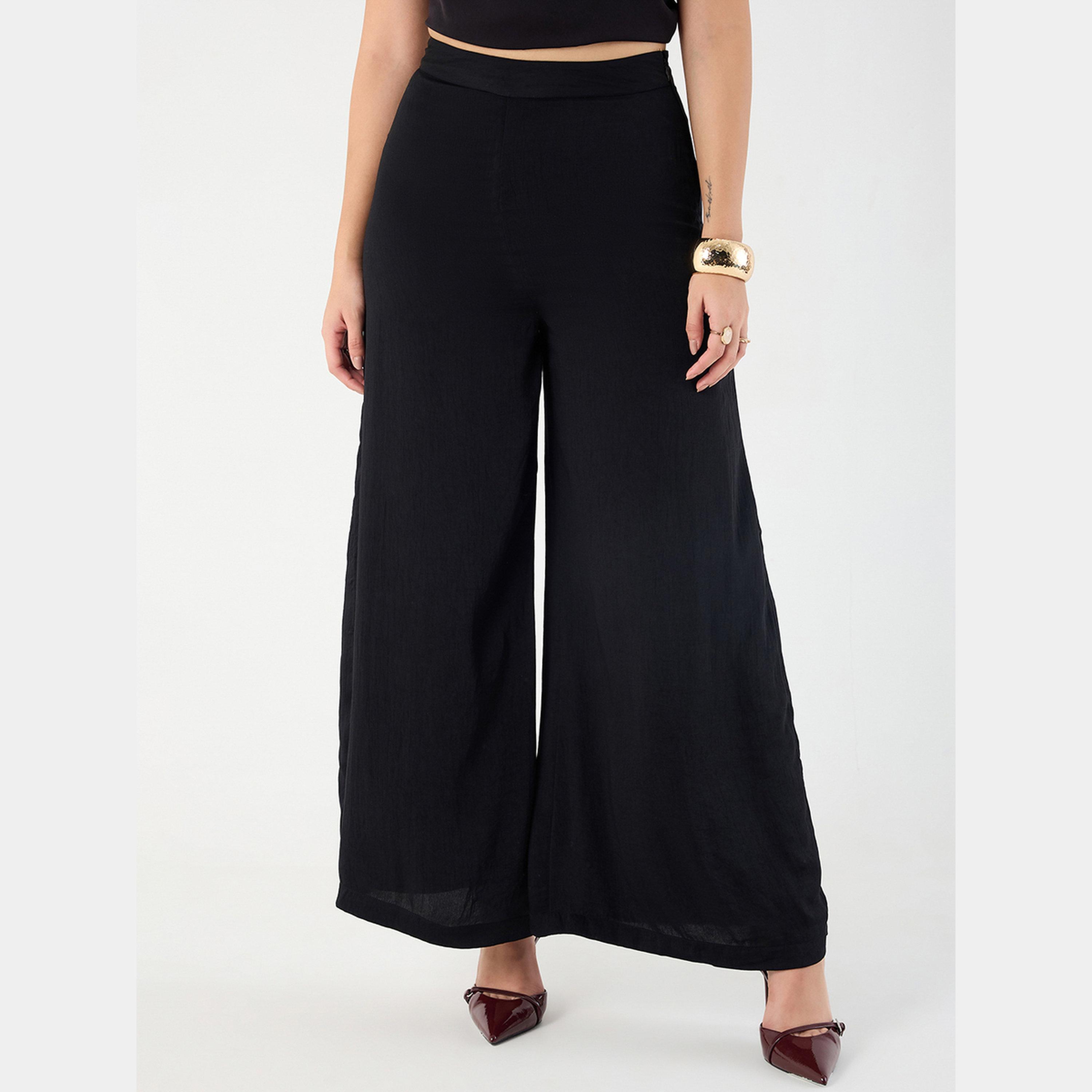 Femmella Black Wide Leg Satin Pant-women-clothing-bottoms-trousers-image-1
