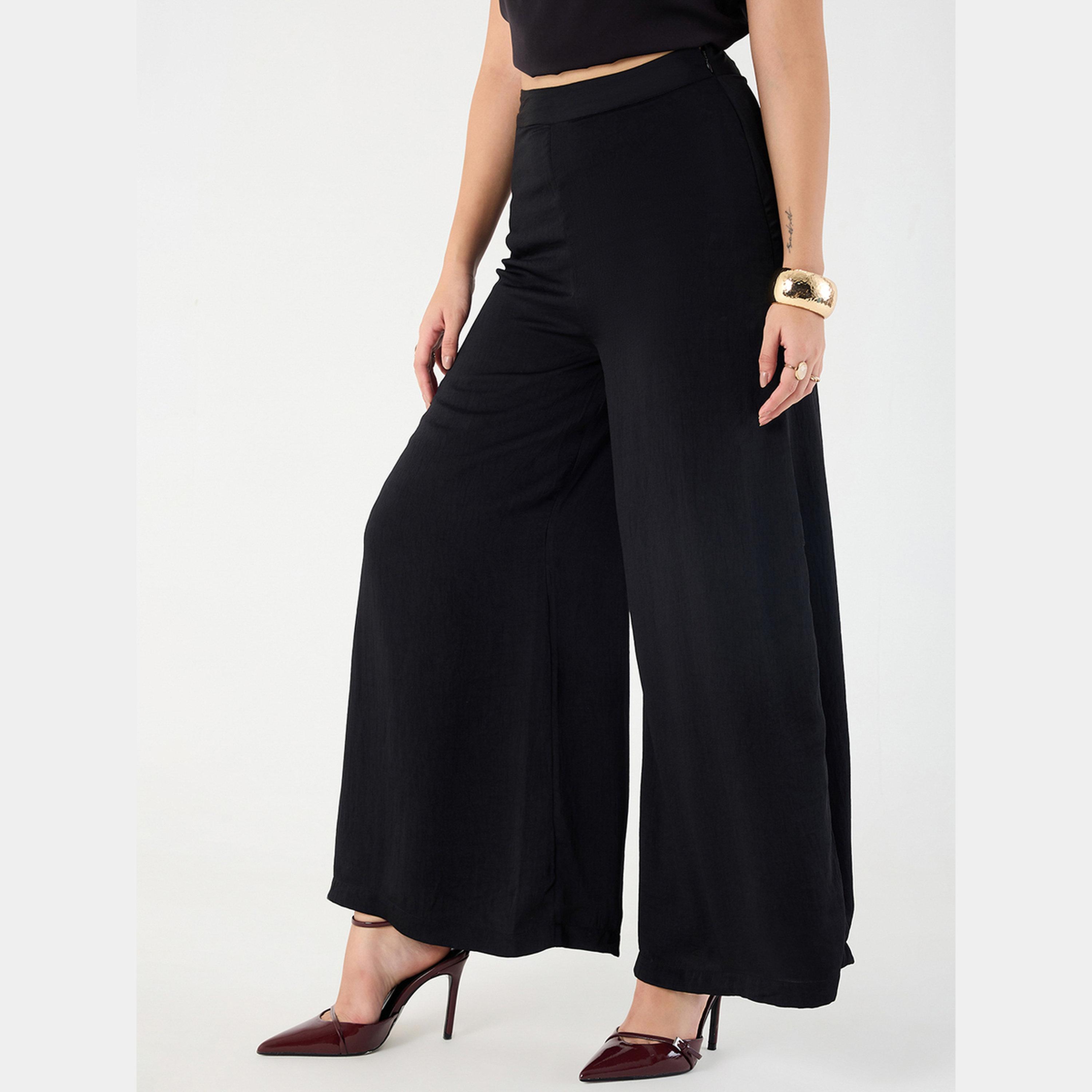 Femmella Black Wide Leg Satin Pant-women-clothing-bottoms-trousers-image-4