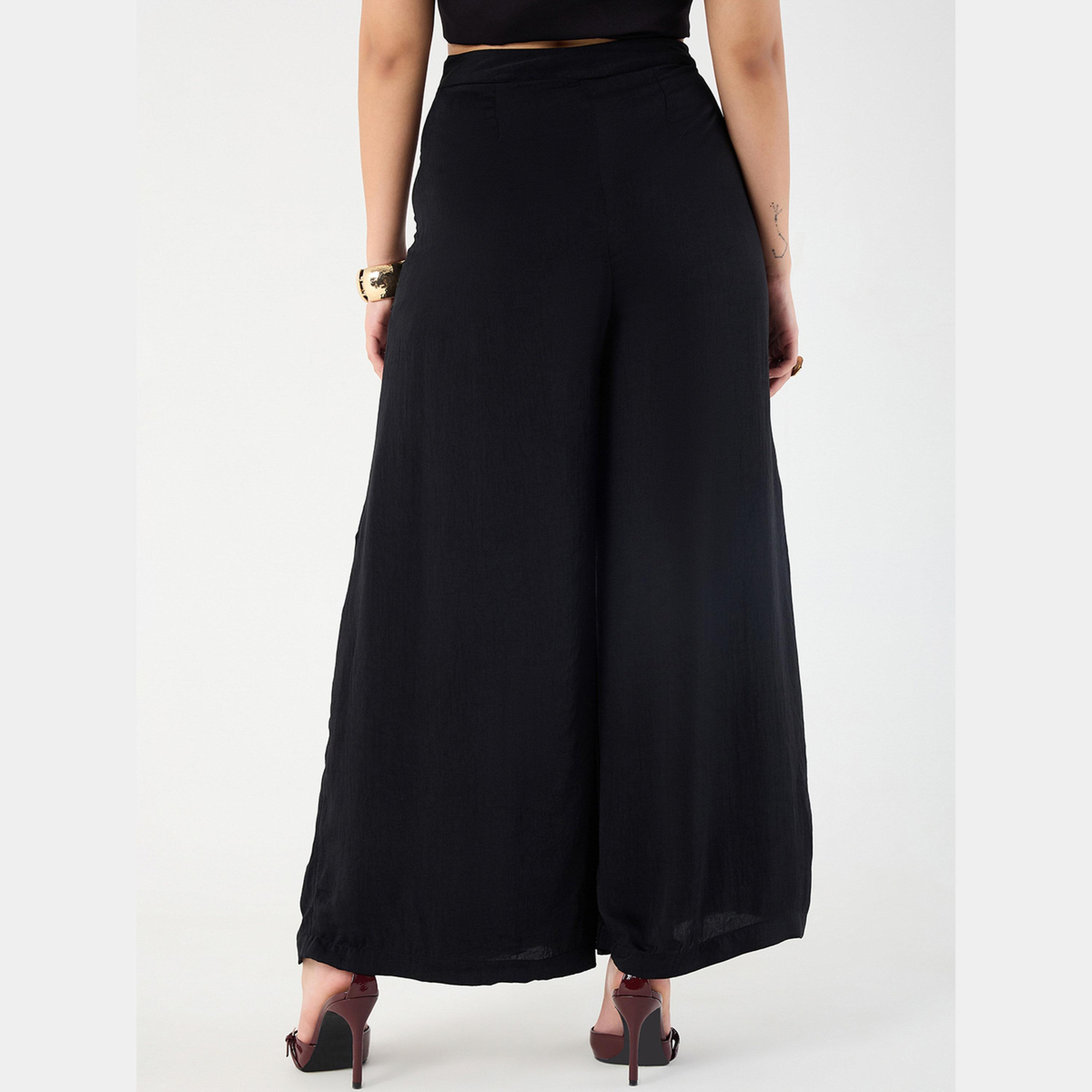 فيميلا - بنطال ساتان أسود واسع الساق-women-clothing-bottoms-trousers-image-6