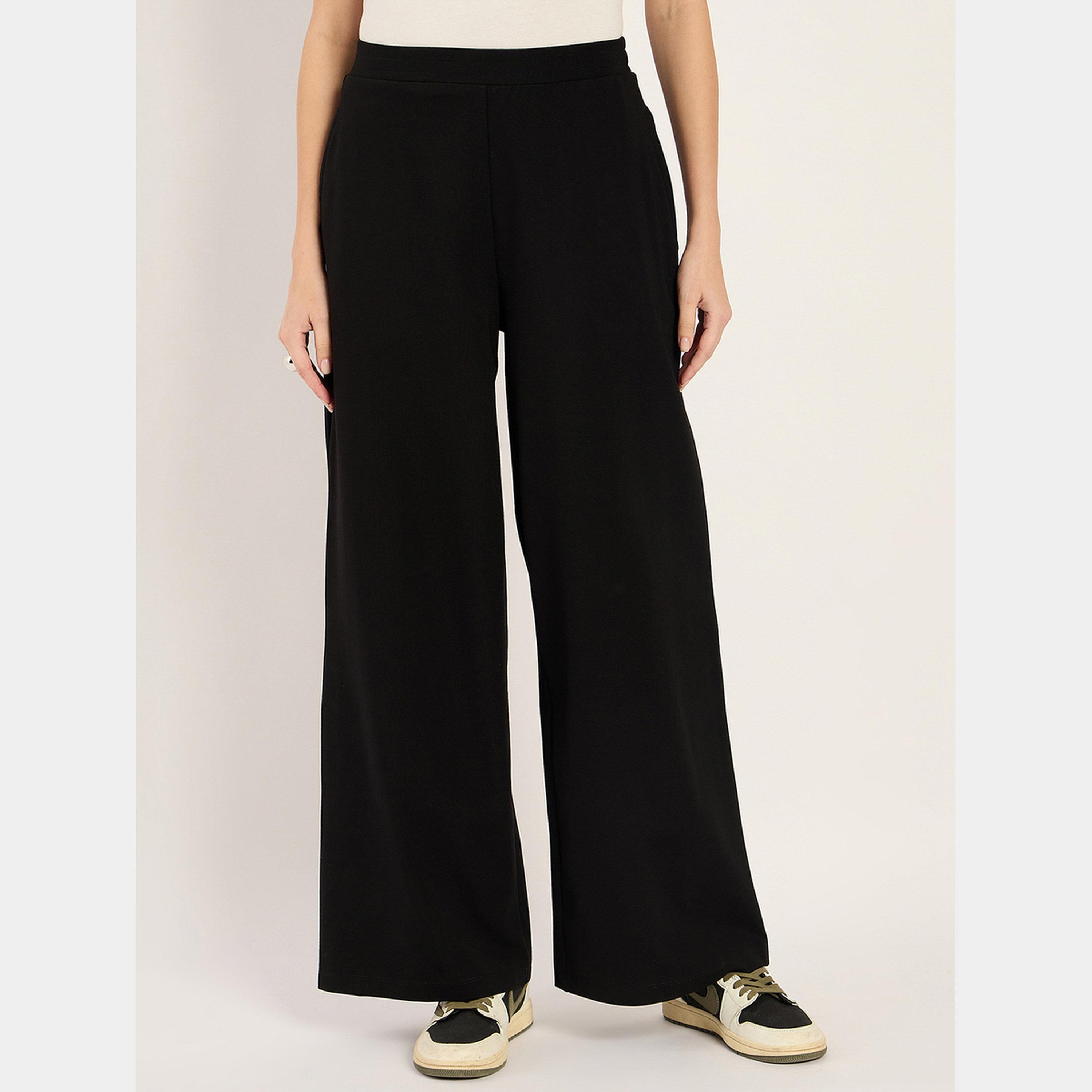 Femmella Black Wide Leg Trackpant-women-clothing-bottoms-trousers-image-1