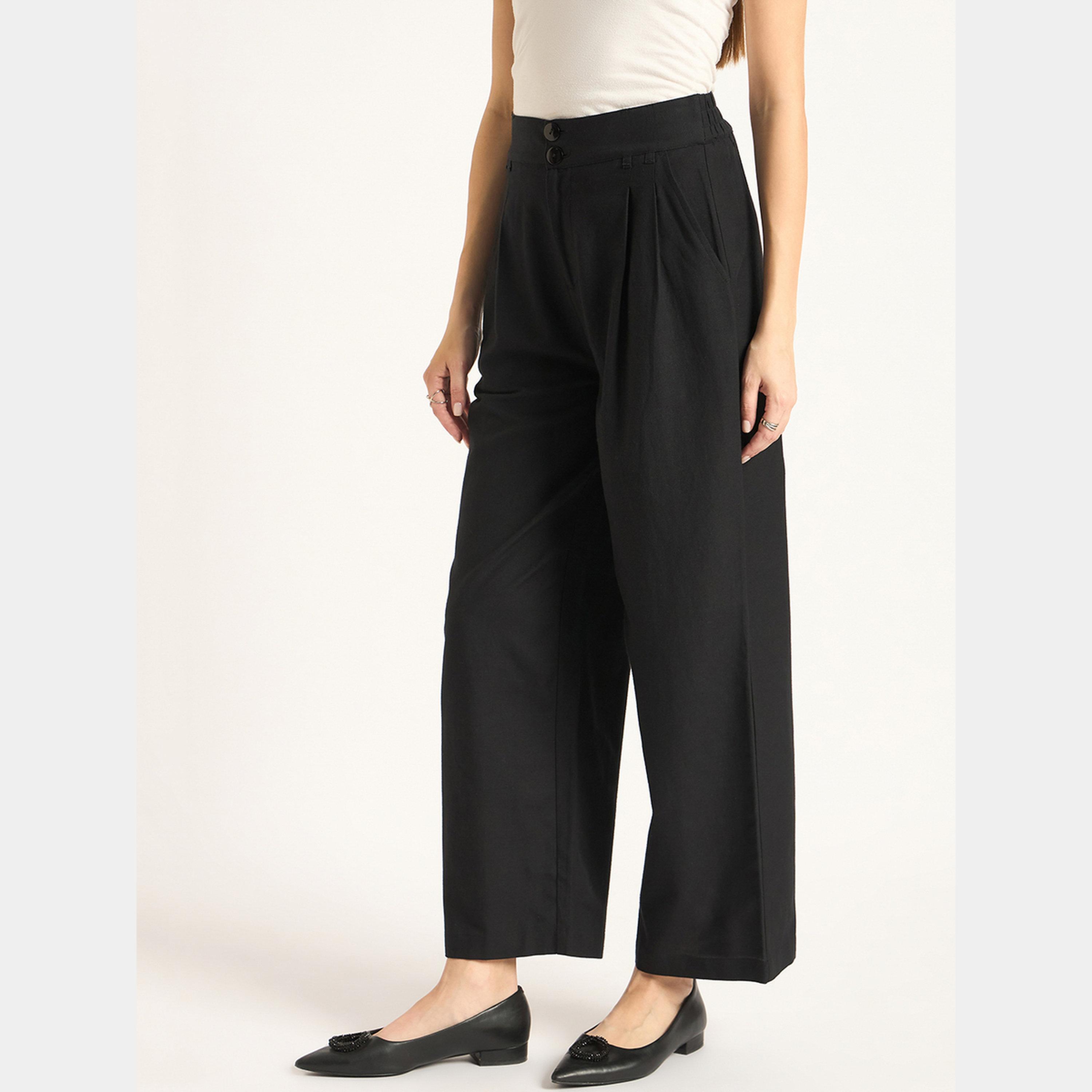 فيميلا - بنطال أسود مستقيم بأزرار مزدوجة-women-clothing-bottoms-trousers-image-4