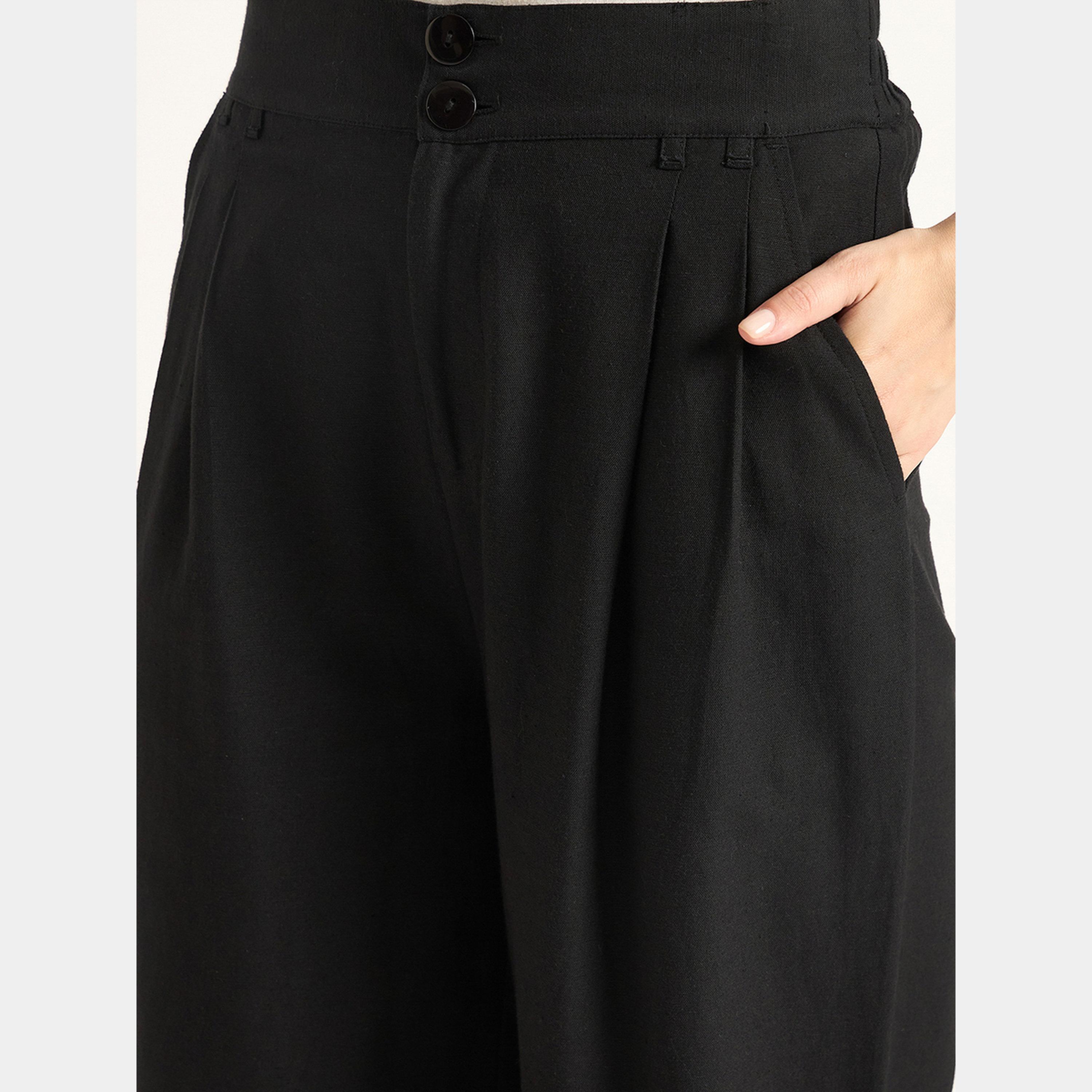 Femmella Black Dual Button Straight Fit Pant-women-clothing-bottoms-trousers-image-6