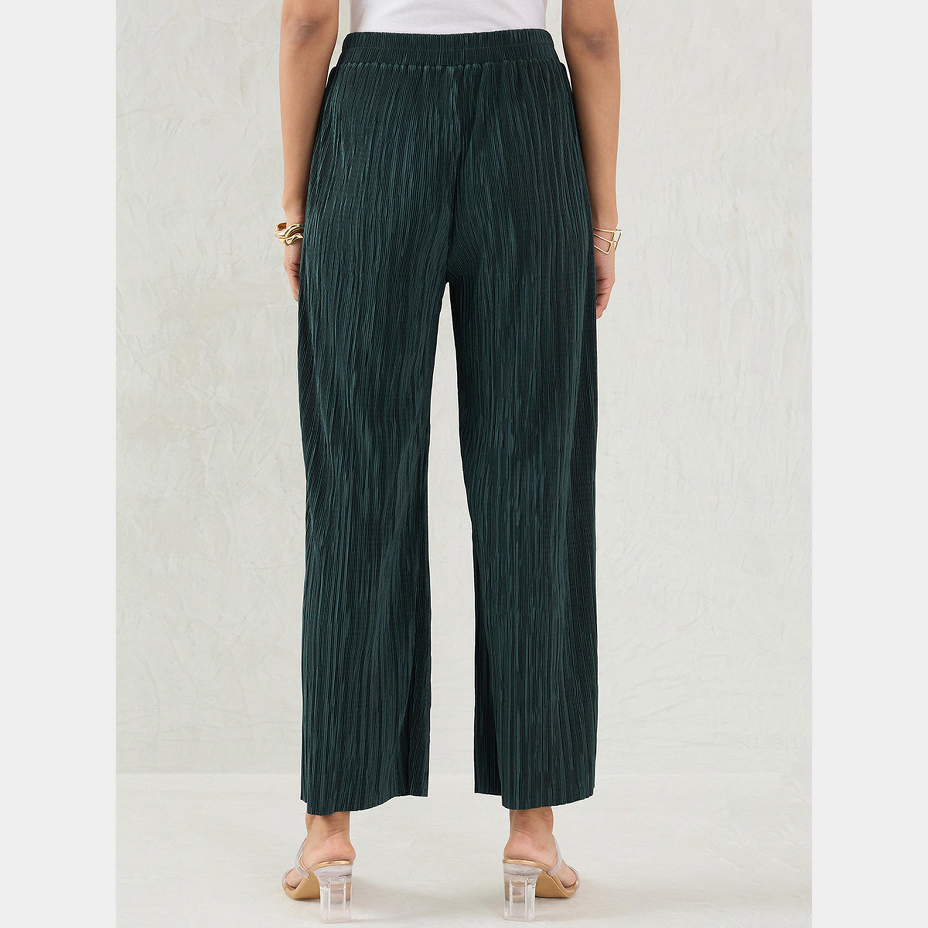 فيميلا - بنطال أخضر واسع الساق مطوي-women-clothing-bottoms-trousers-image-4