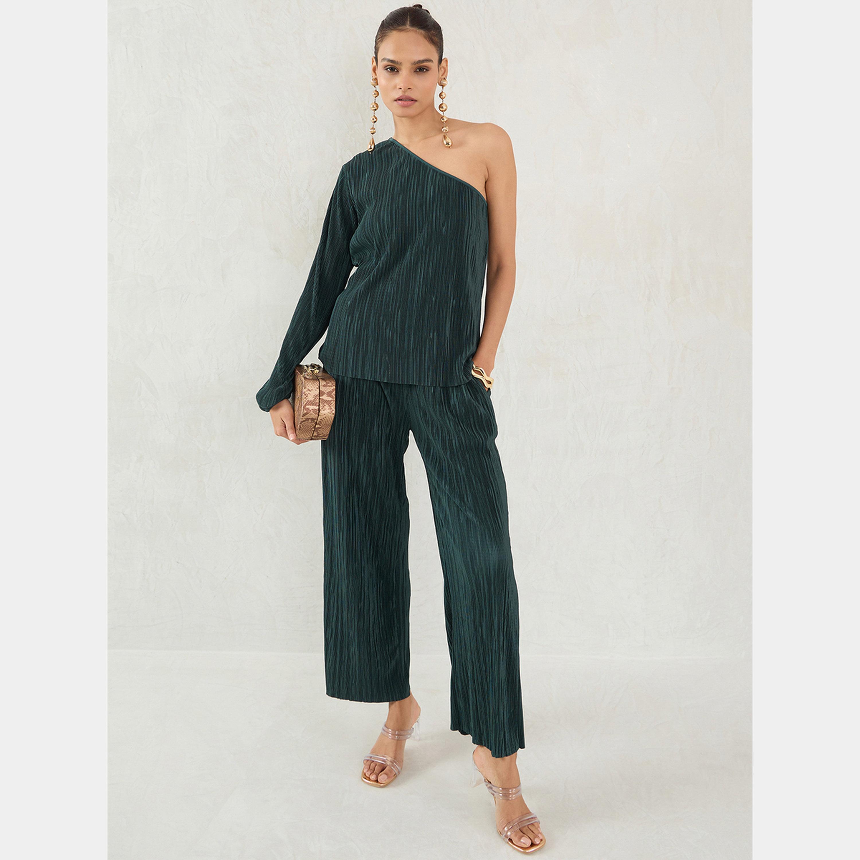 فيميلا - بنطال أخضر واسع الساق مطوي-women-clothing-bottoms-trousers-image-5