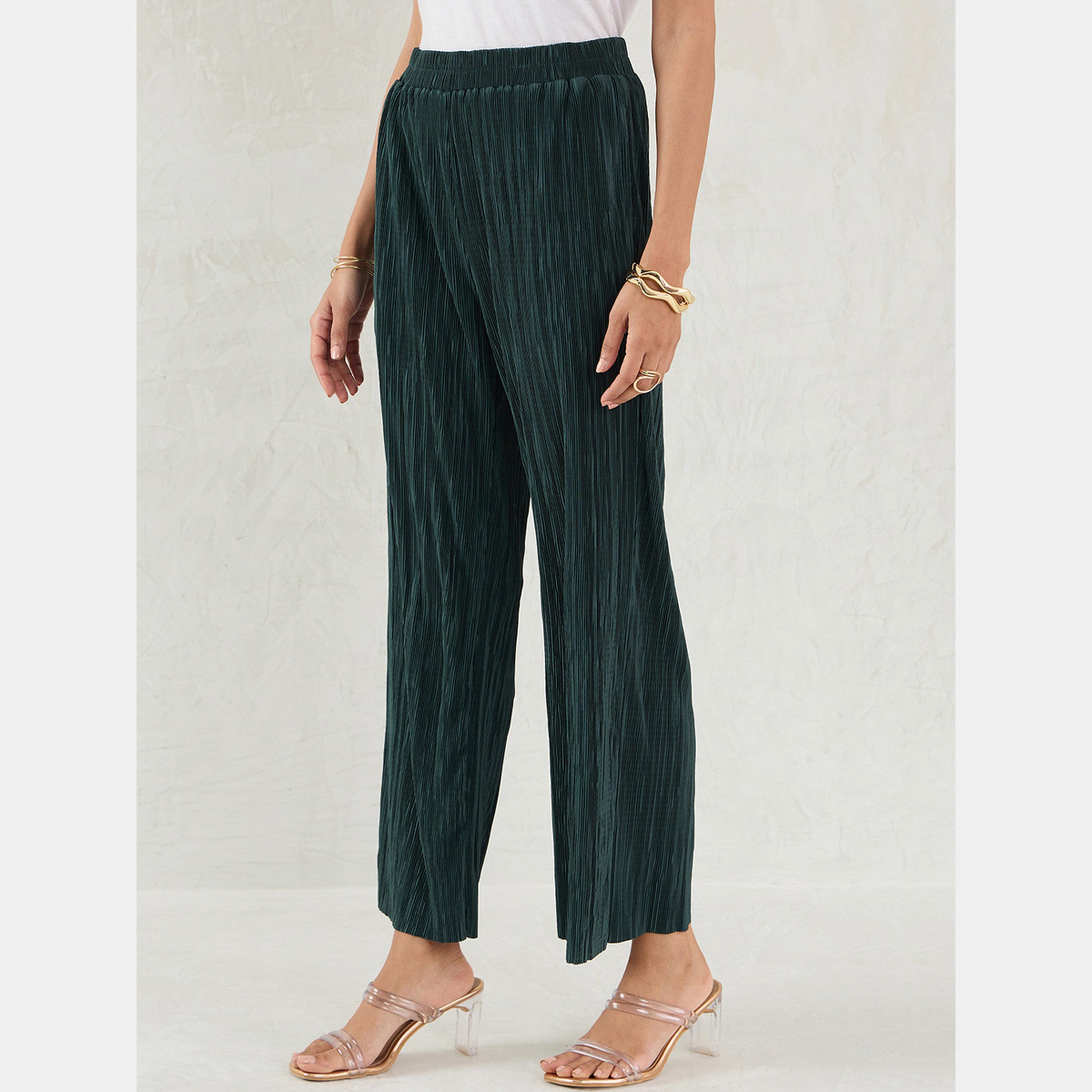 فيميلا - بنطال أخضر واسع الساق مطوي-women-clothing-bottoms-trousers-image-6
