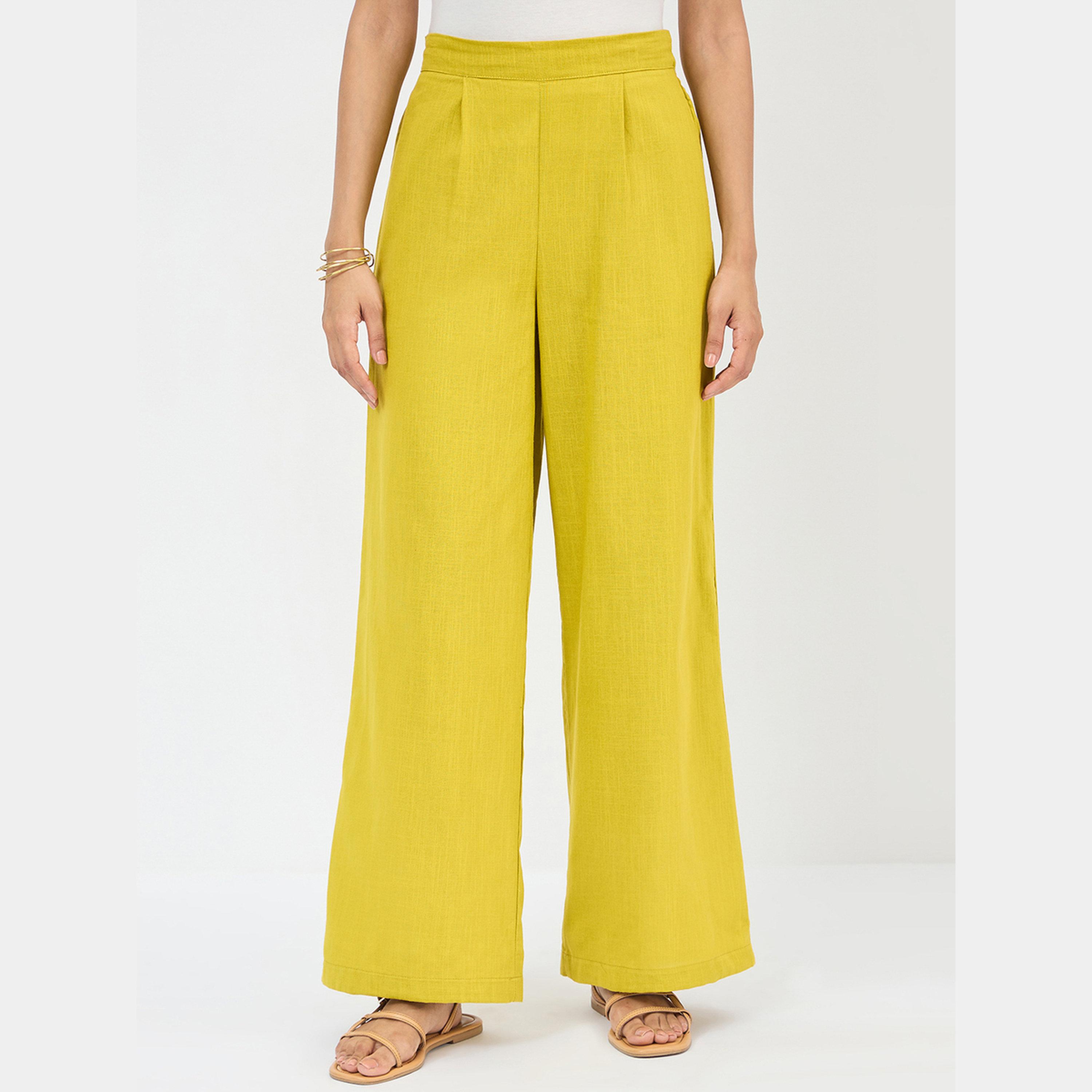Femmella Citrine Green Cotton Straight Fit Pant-women-clothing-bottoms-trousers-image-1