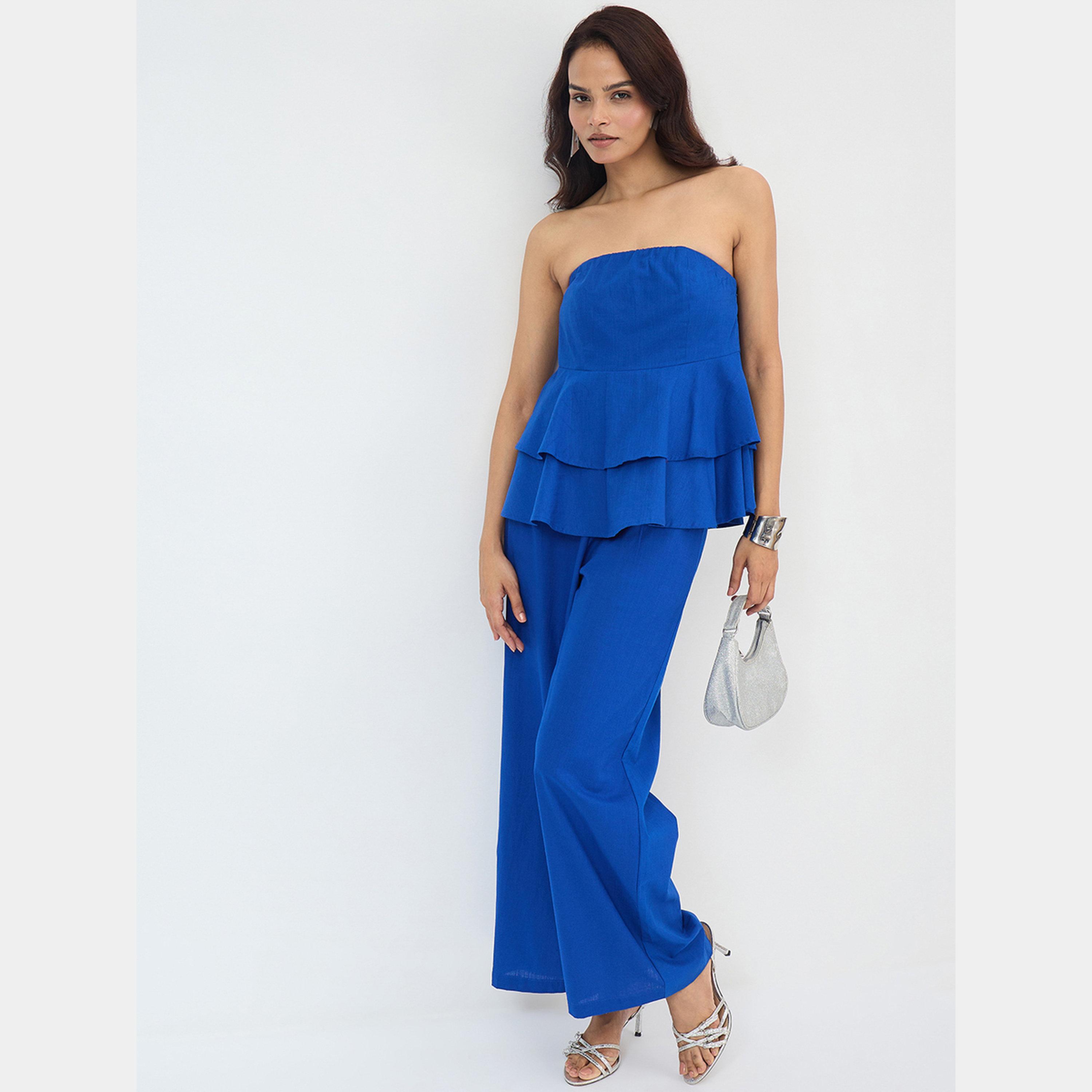 Femmella Royal Blue Cotton Straight Fit Pant-women-clothing-bottoms-trousers-image-2