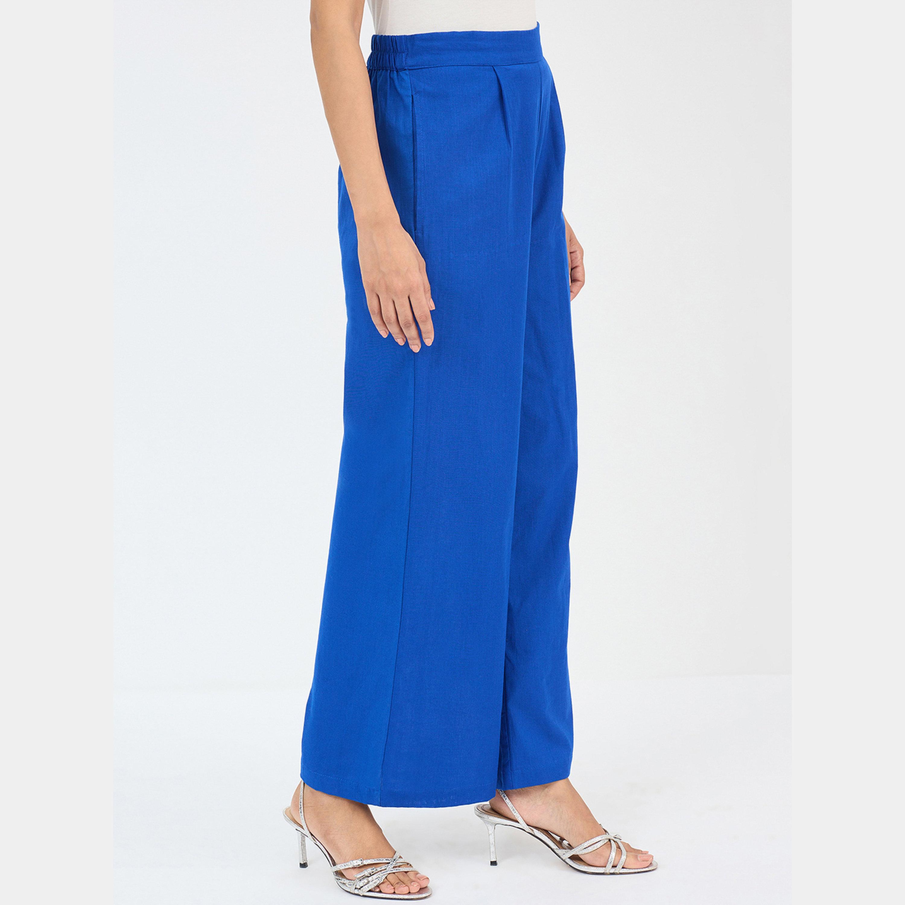 Femmella Royal Blue Cotton Straight Fit Pant-women-clothing-bottoms-trousers-image-3