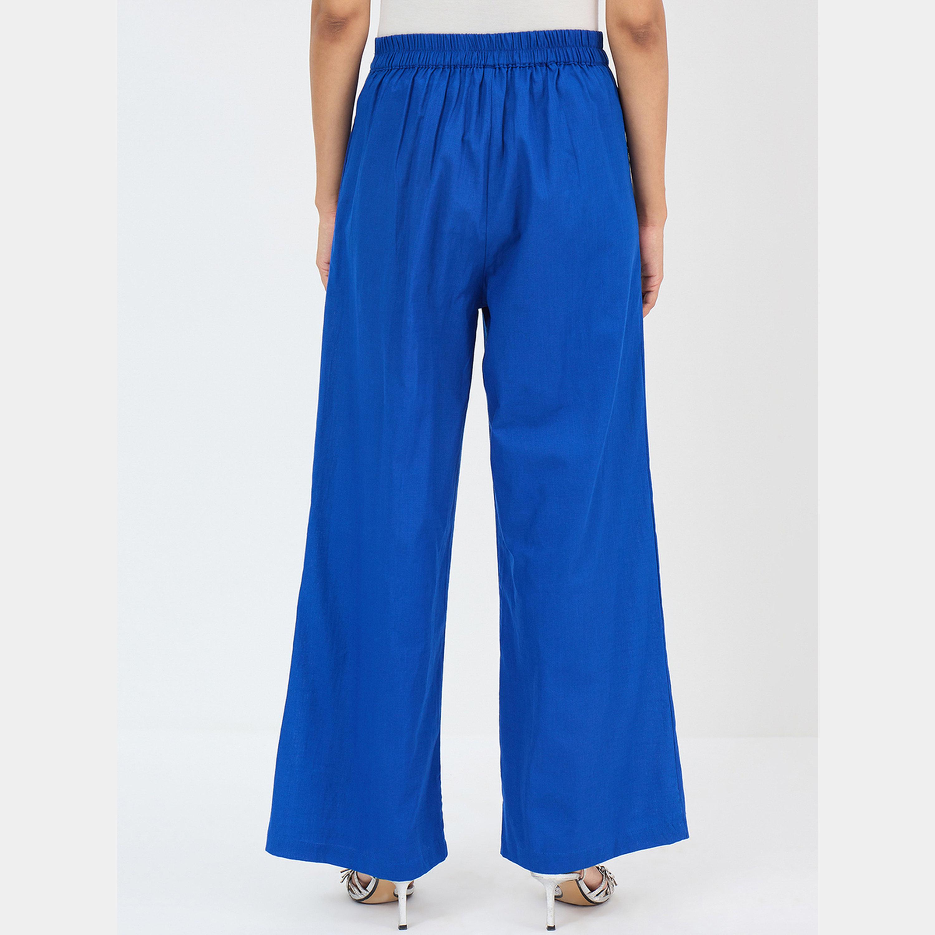 Femmella Royal Blue Cotton Straight Fit Pant-women-clothing-bottoms-trousers-image-5