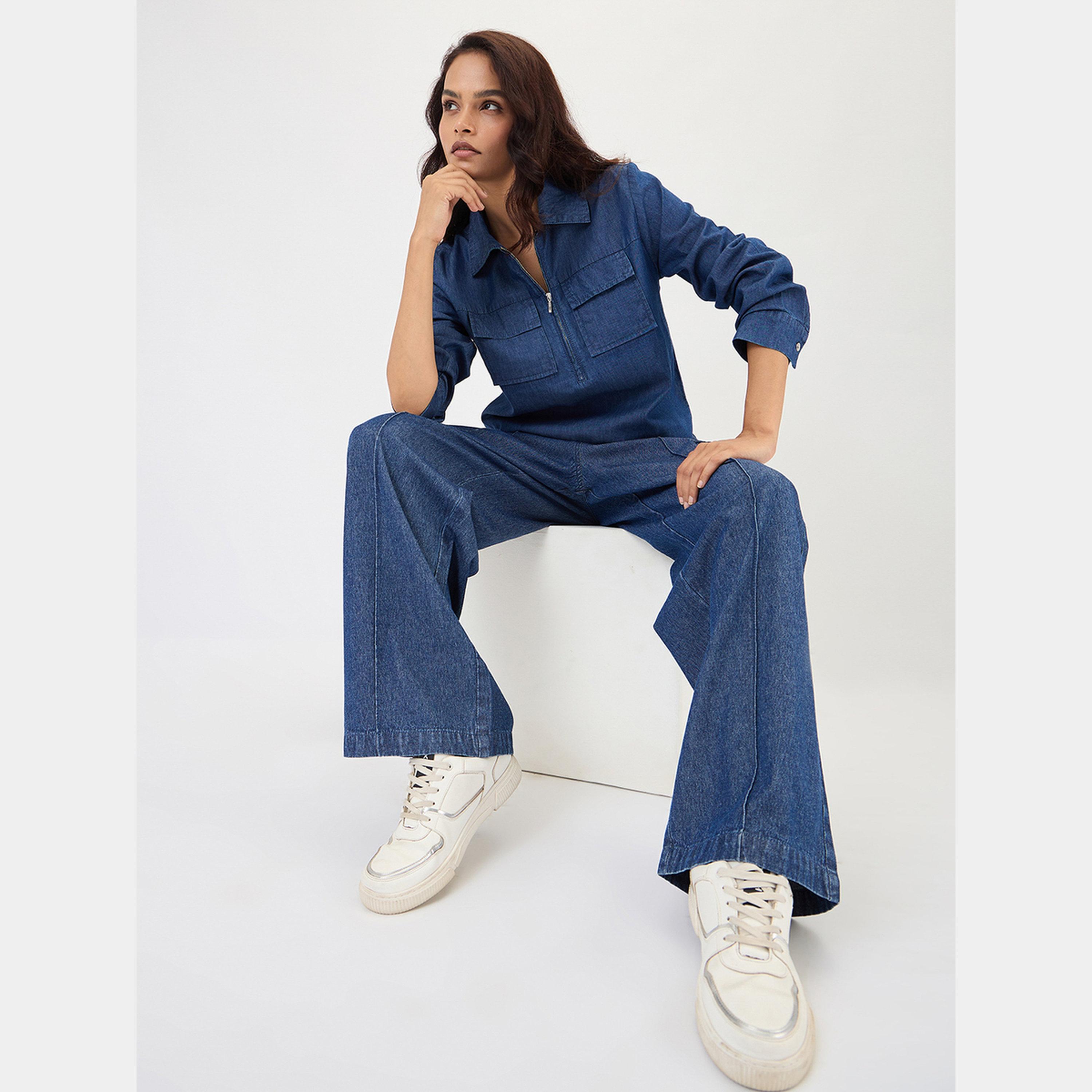 فيميلا - بنطال جينز واسع الساق أزرق كحلي-women-clothing-bottoms-trousers-image-4