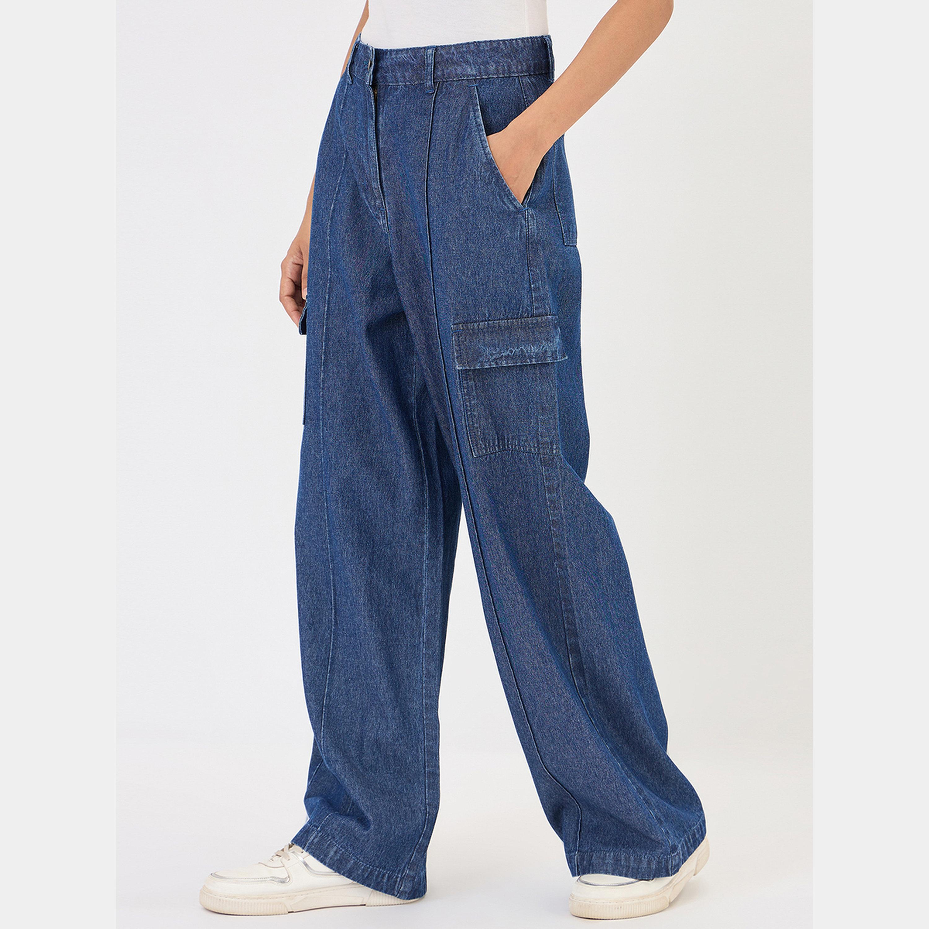 فيميلا - بنطال جينز واسع الساق أزرق كحلي-women-clothing-bottoms-trousers-image-5