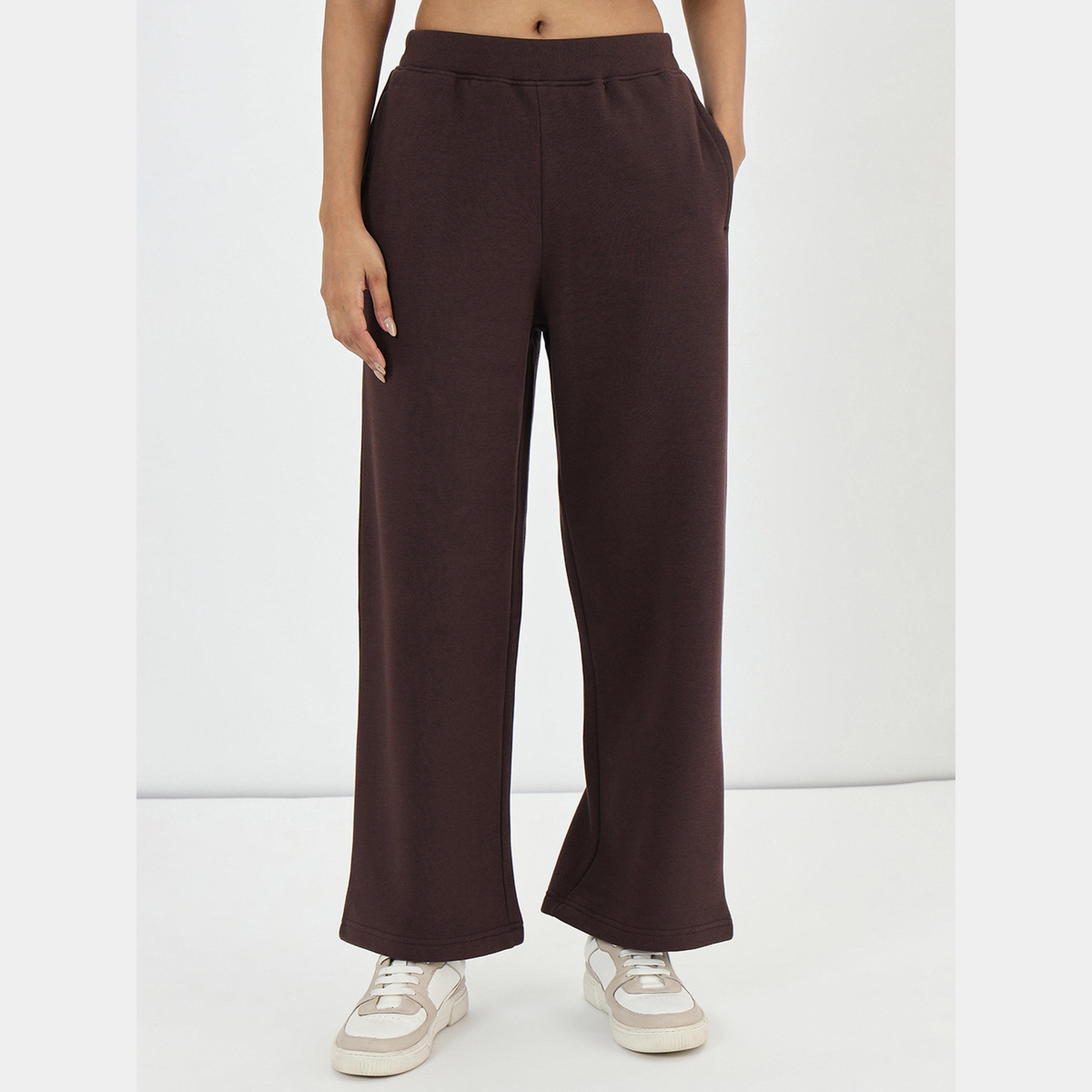 Femmella Coffee Brown Straight Fit Fleece Joggers-women-clothing-bottoms-joggers-image-1