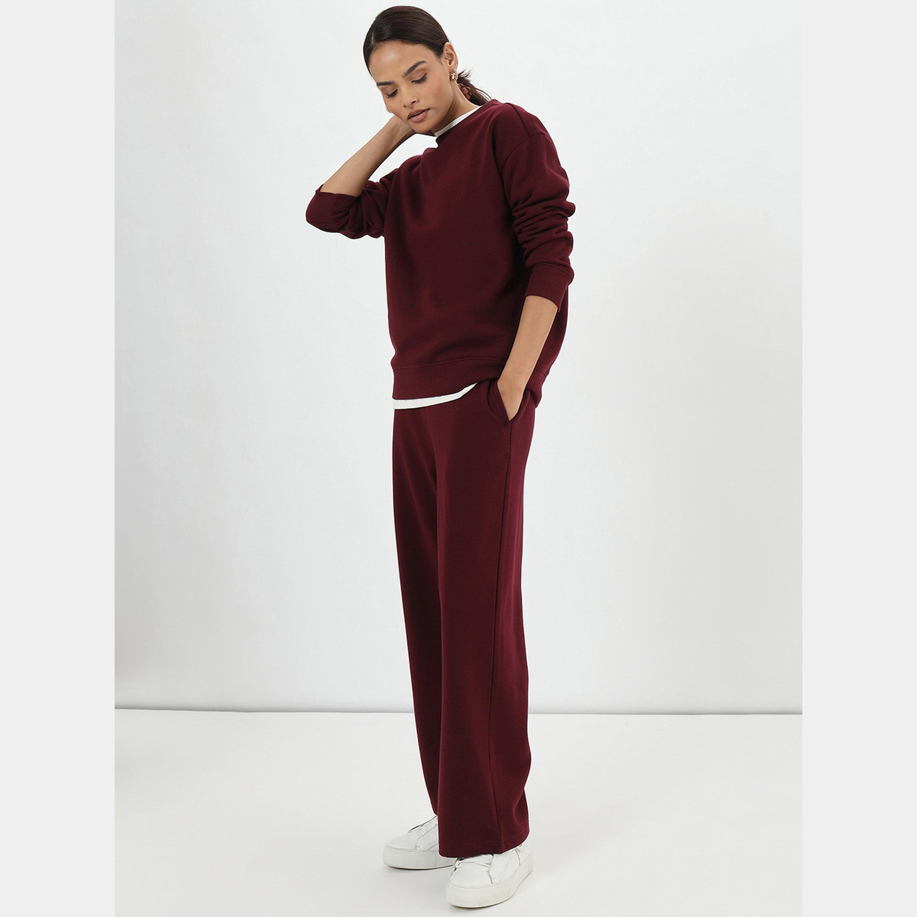 فيميلا - بنطال رياضي صوف بقصة مستقيمة لون برغندي-women-clothing-bottoms-joggers-image-2