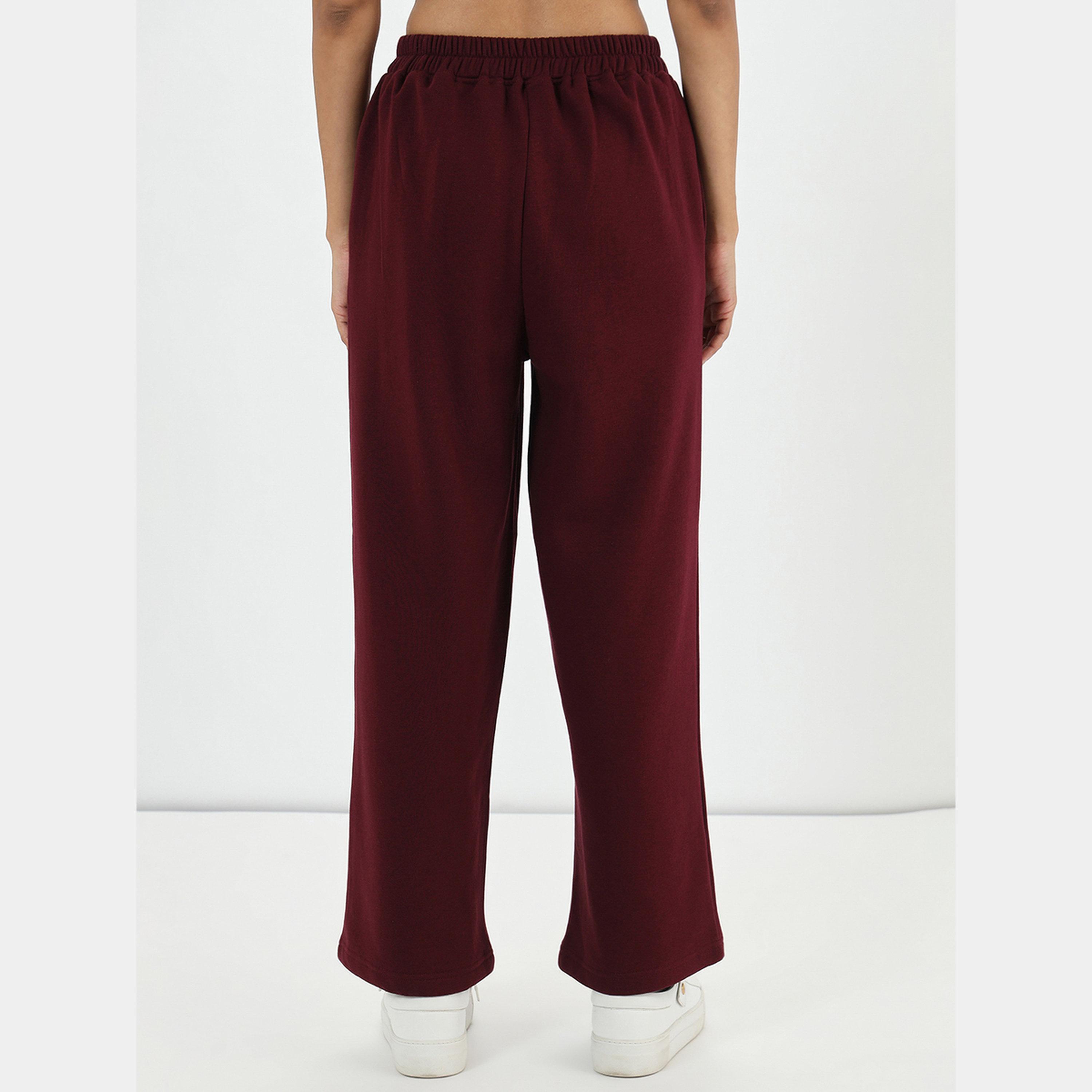 Femmella Burgundy Straight Fit Fleece Joggers-women-clothing-bottoms-joggers-image-3