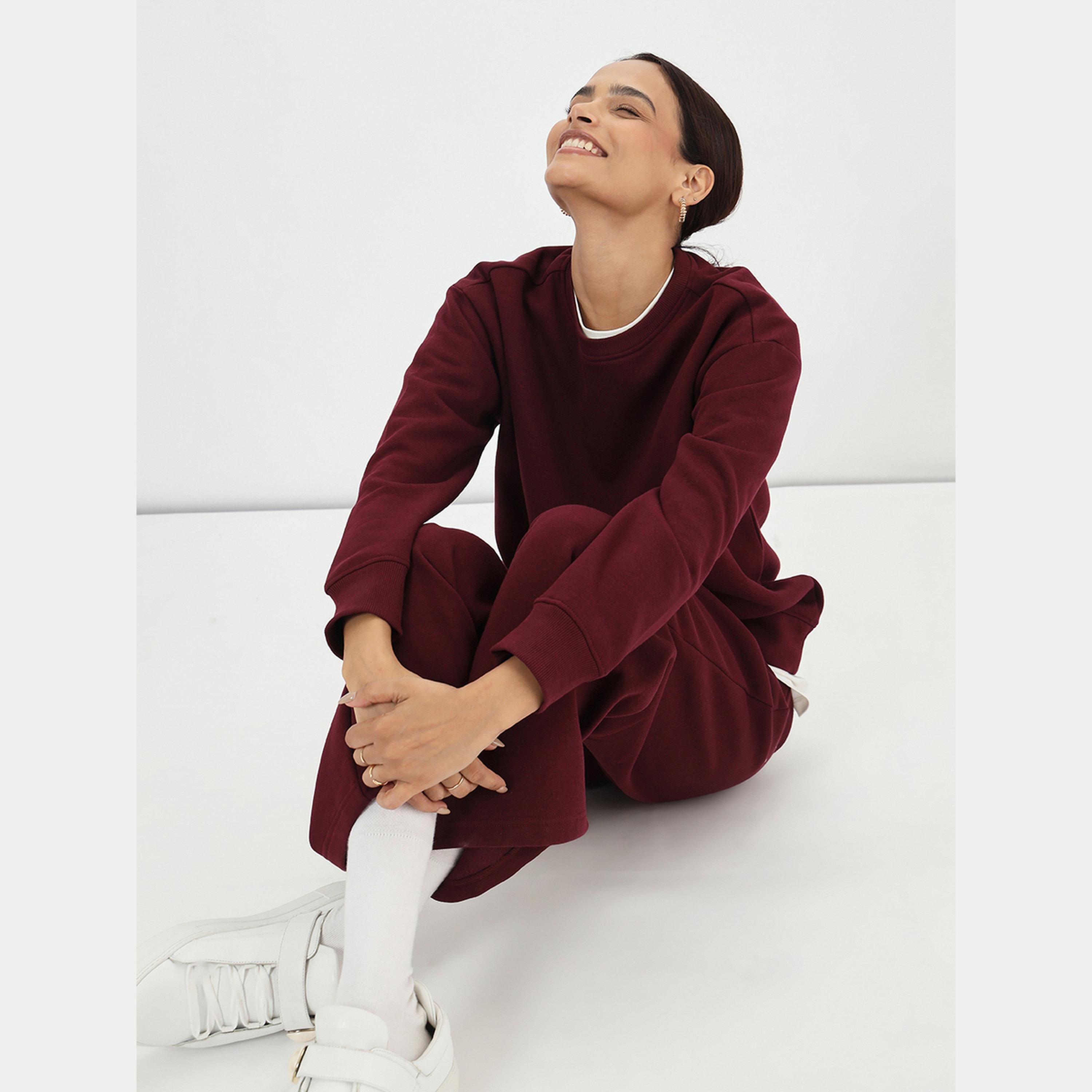فيميلا - بنطال رياضي صوف بقصة مستقيمة لون برغندي-women-clothing-bottoms-joggers-image-5