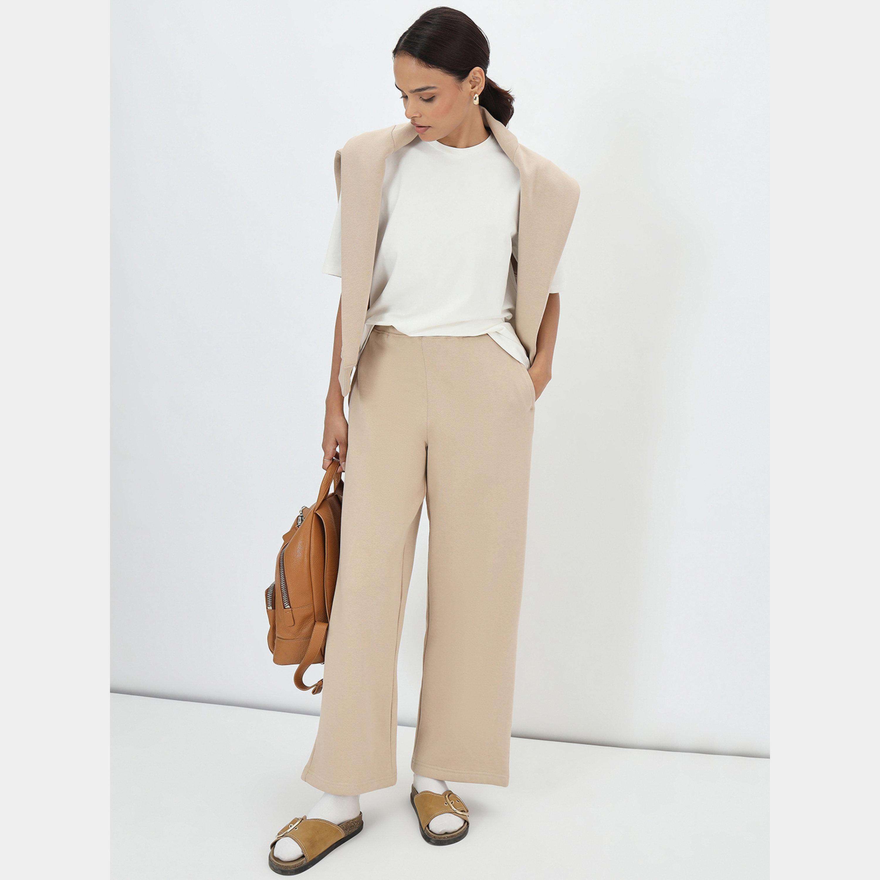 فيميلا - بنطال رياضي صوف بقصة مستقيمة لون بيج-women-clothing-bottoms-trousers-image-2