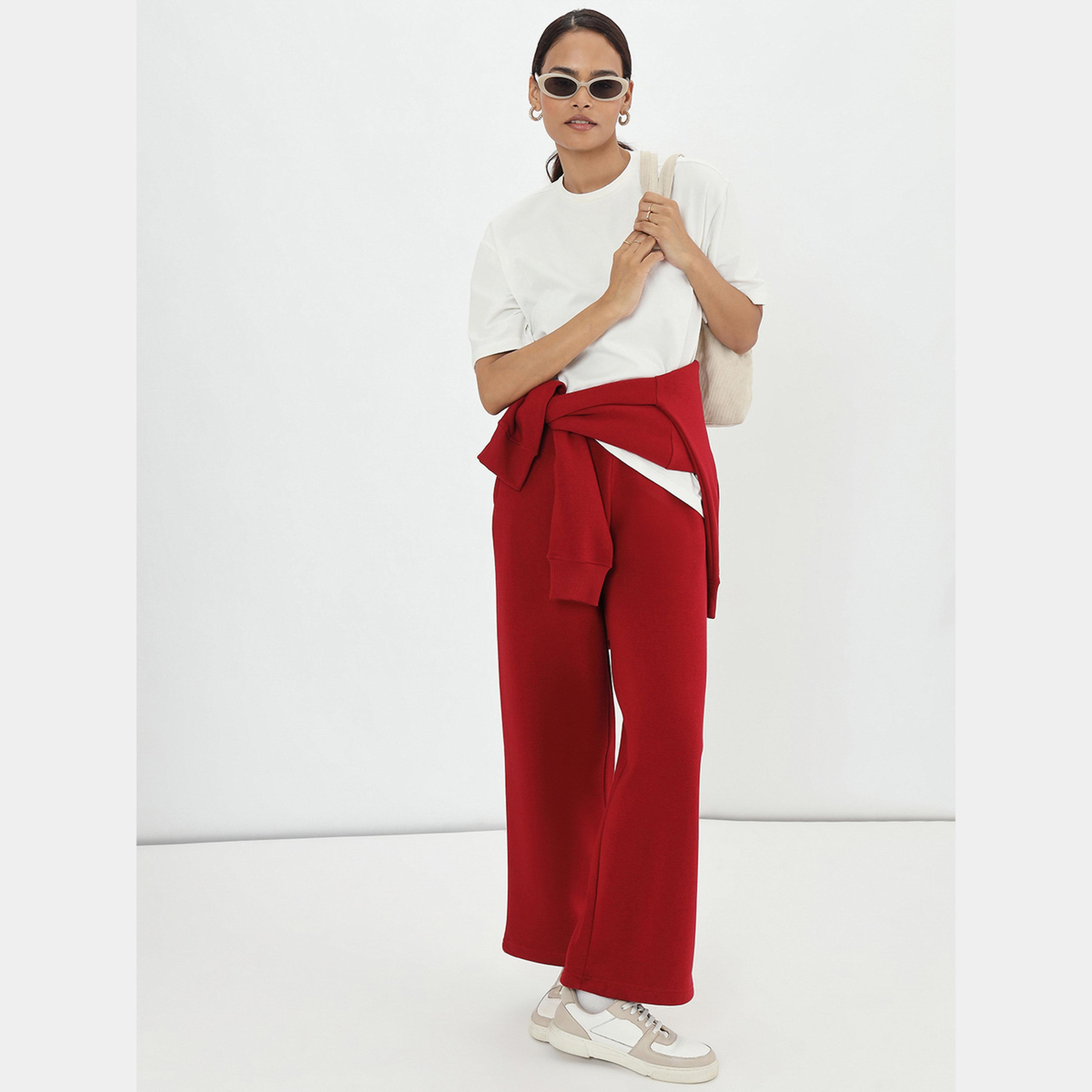 Femmella Red Straight Fit Fleece Joggers-women-clothing-bottoms-joggers-image-2