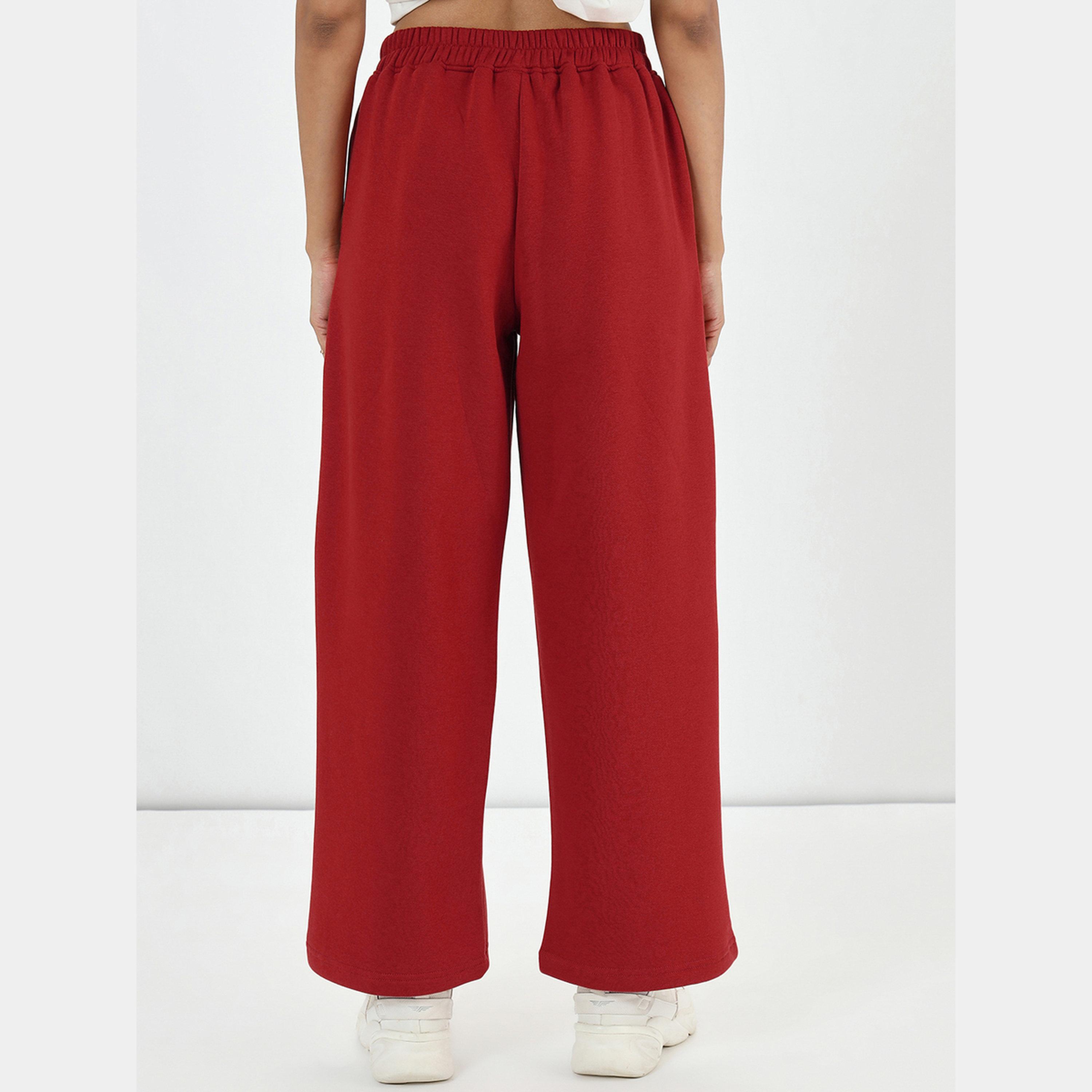 Femmella Red Straight Fit Fleece Joggers-women-clothing-bottoms-joggers-image-5