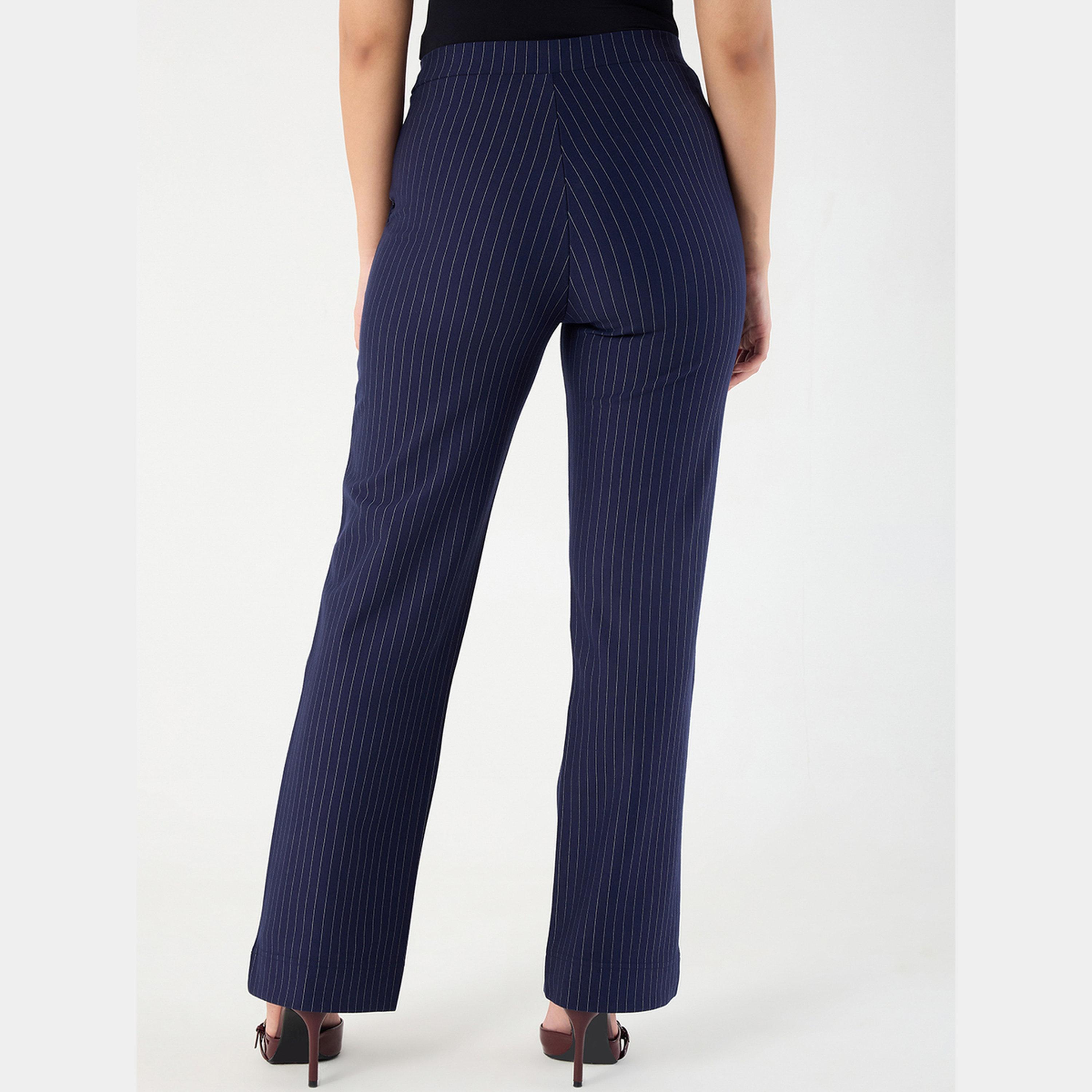 Femmella Navy Blue Pinstripe Regular Fit Trousers-women-clothing-bottoms-trousers-image-4