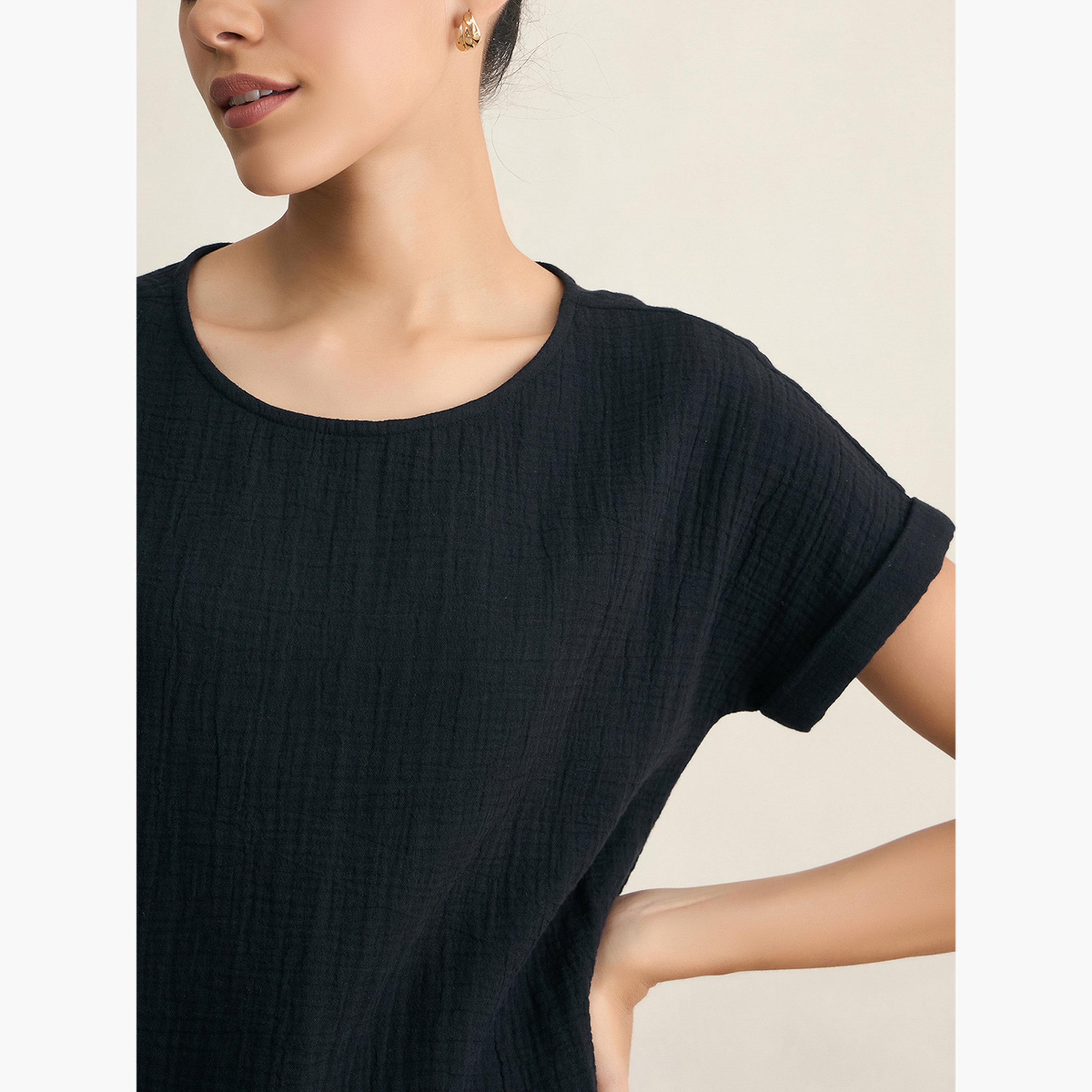 فيميلا - طقم نسائي من بلوزة وبنطال قطني برقبة دائرية-women-clothing-coordsets-image-6