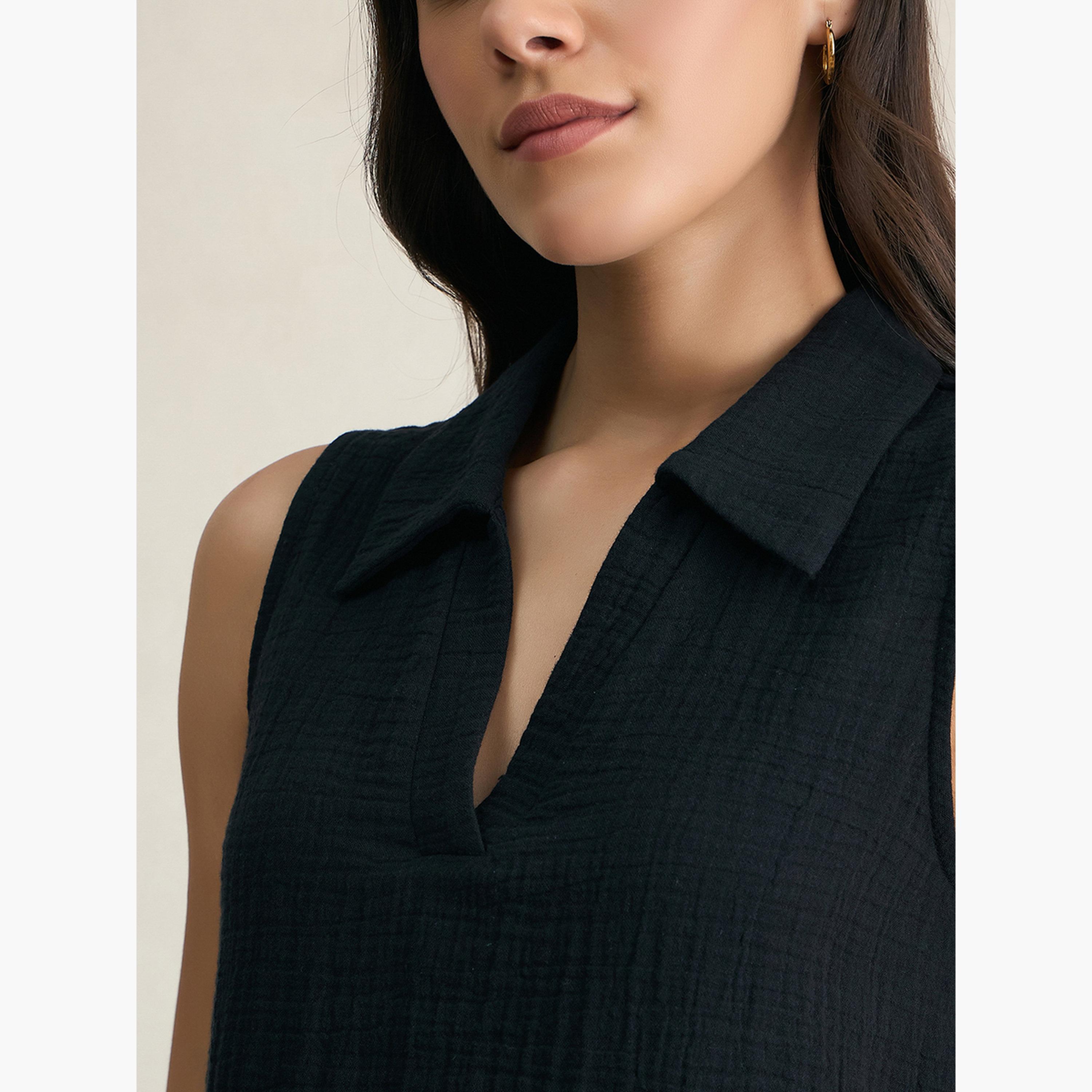 فيميلا - طقم نسائي من بلوزة وبنطال قطني أسود-women-clothing-coordsets-image-6