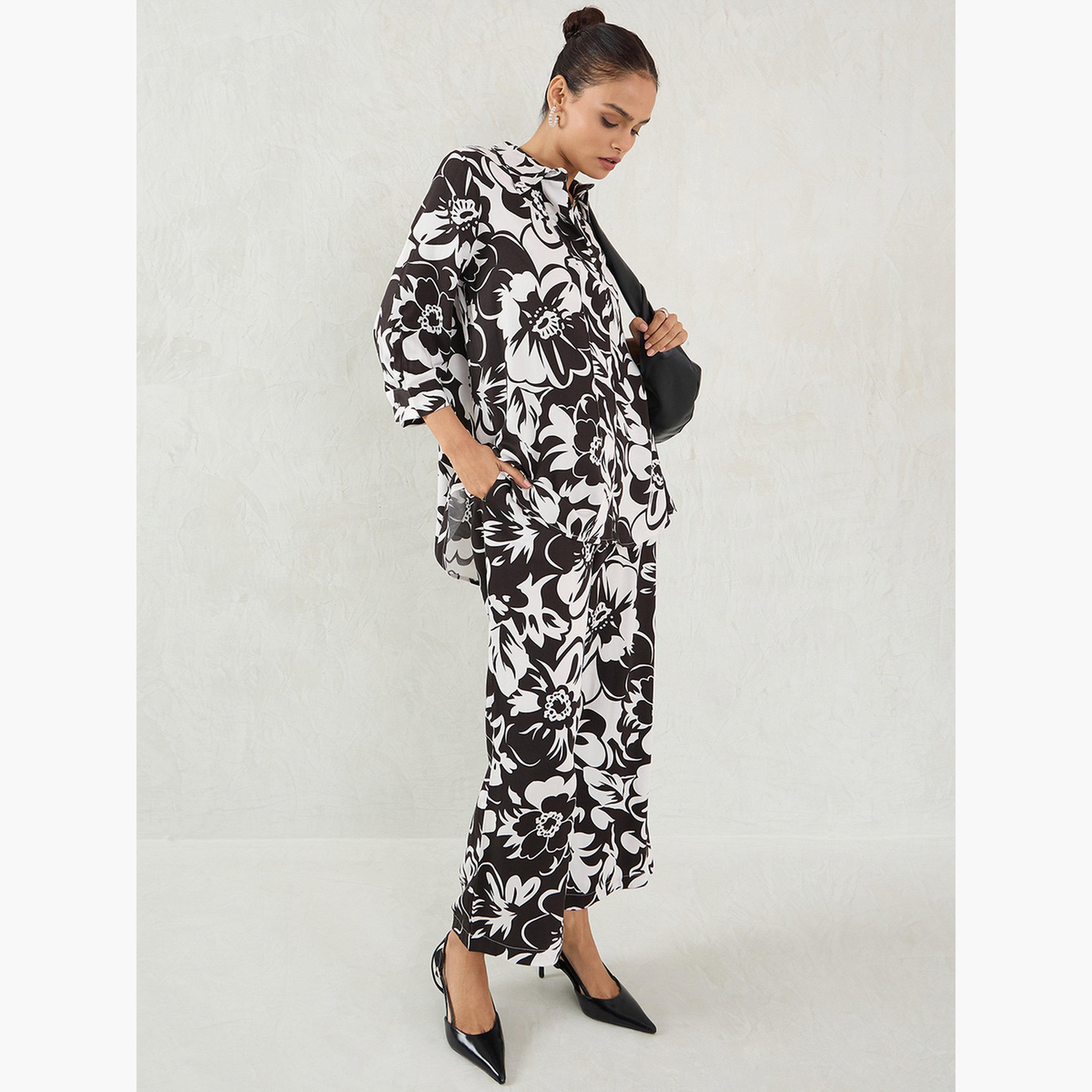 Femmella Women Floral Print Shirt and Pants Co-ords-women-clothing-coordsets-image-2