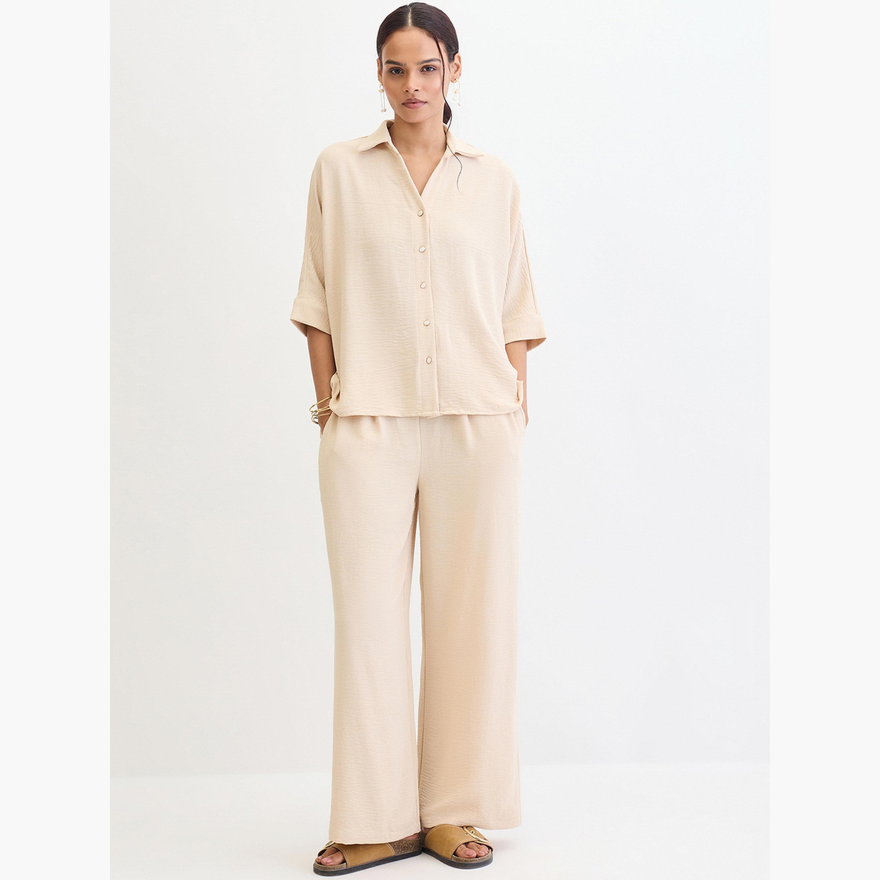 فيميلا - قميص وبنطال مفتوح الياقة للنساء-women-clothing-coordsets-image-1