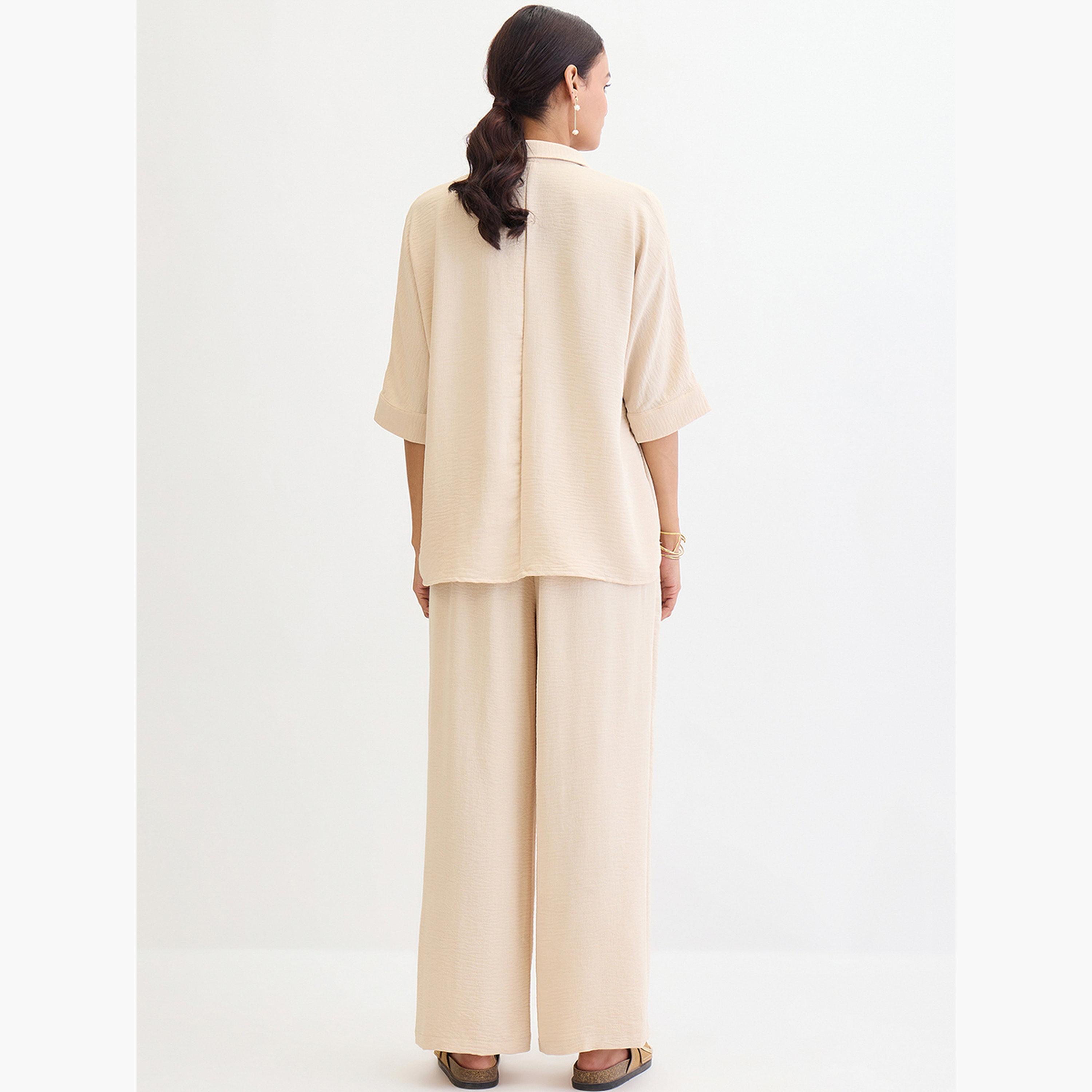 فيميلا - قميص وبنطال مفتوح الياقة للنساء-women-clothing-coordsets-image-3