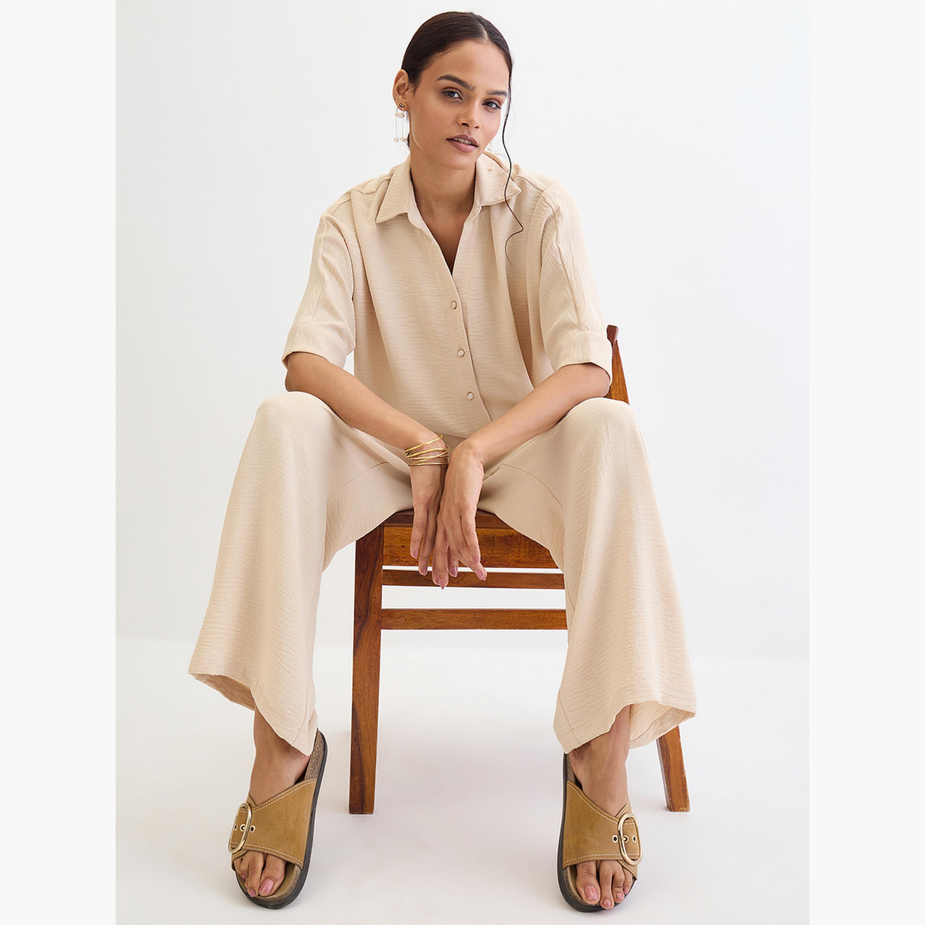فيميلا - قميص وبنطال مفتوح الياقة للنساء-women-clothing-coordsets-image-4