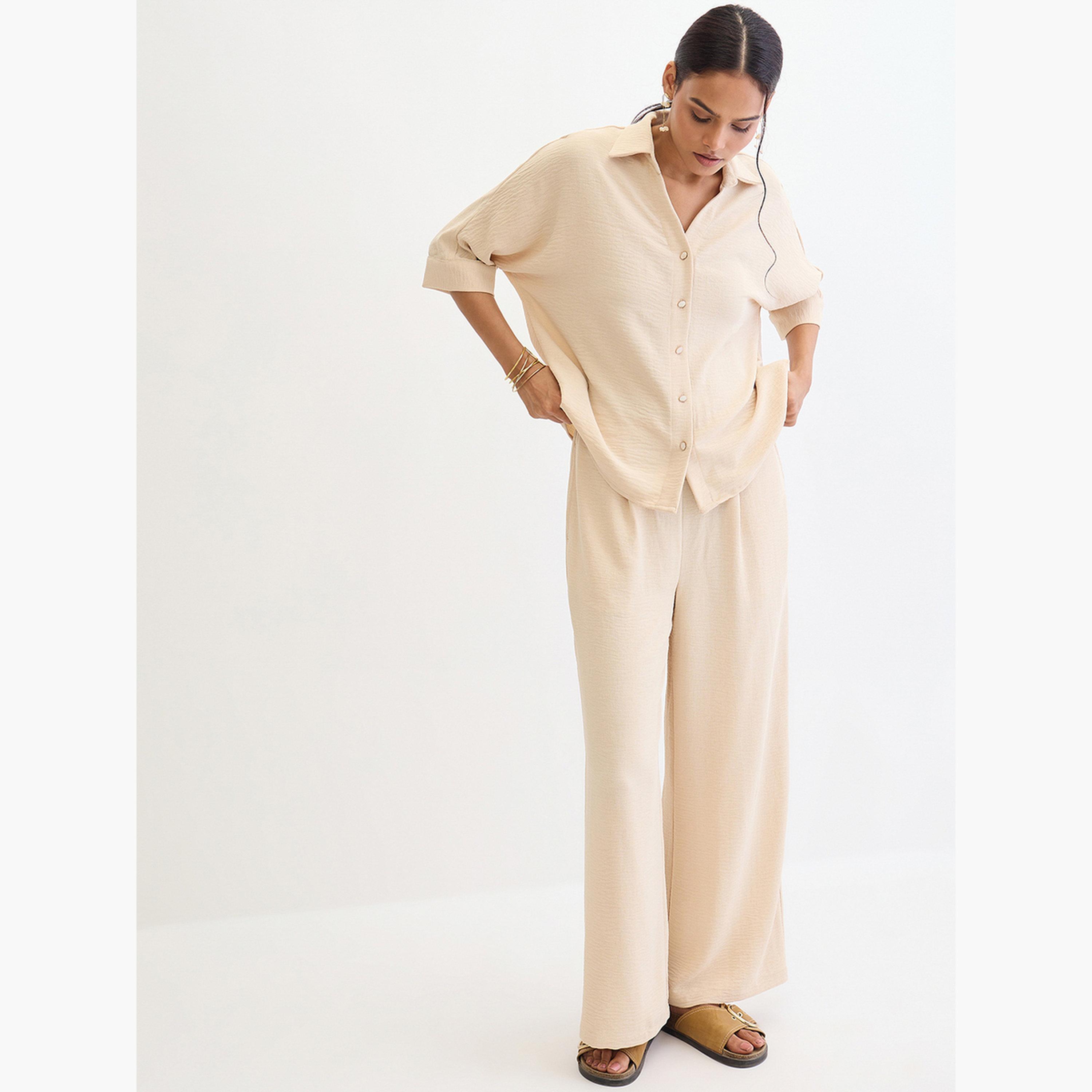 فيميلا - قميص وبنطال مفتوح الياقة للنساء-women-clothing-coordsets-image-5
