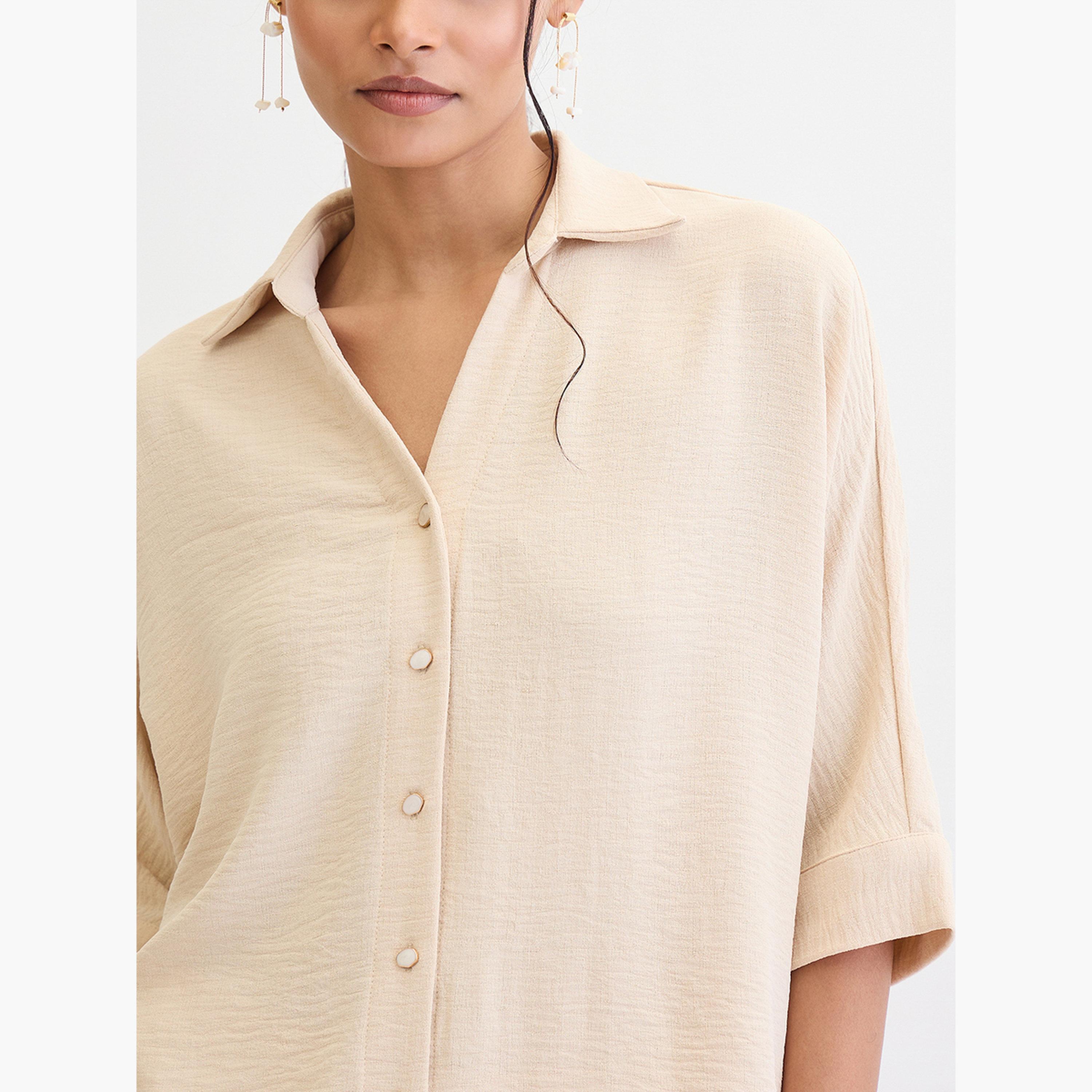 فيميلا - قميص وبنطال مفتوح الياقة للنساء-women-clothing-coordsets-image-6