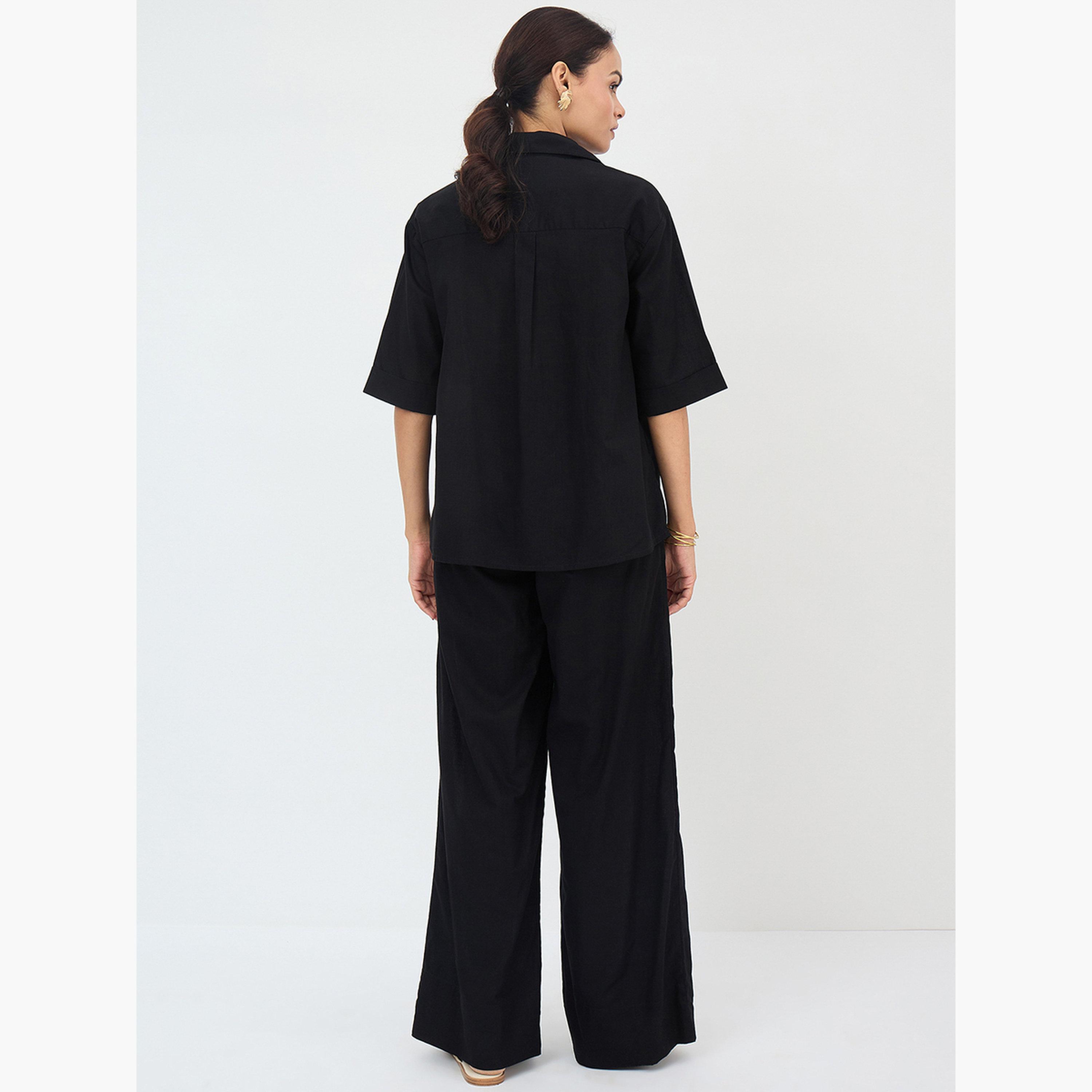 فيميلا - قميص وبنطال قطني أسود للنساء-women-clothing-coordsets-image-2