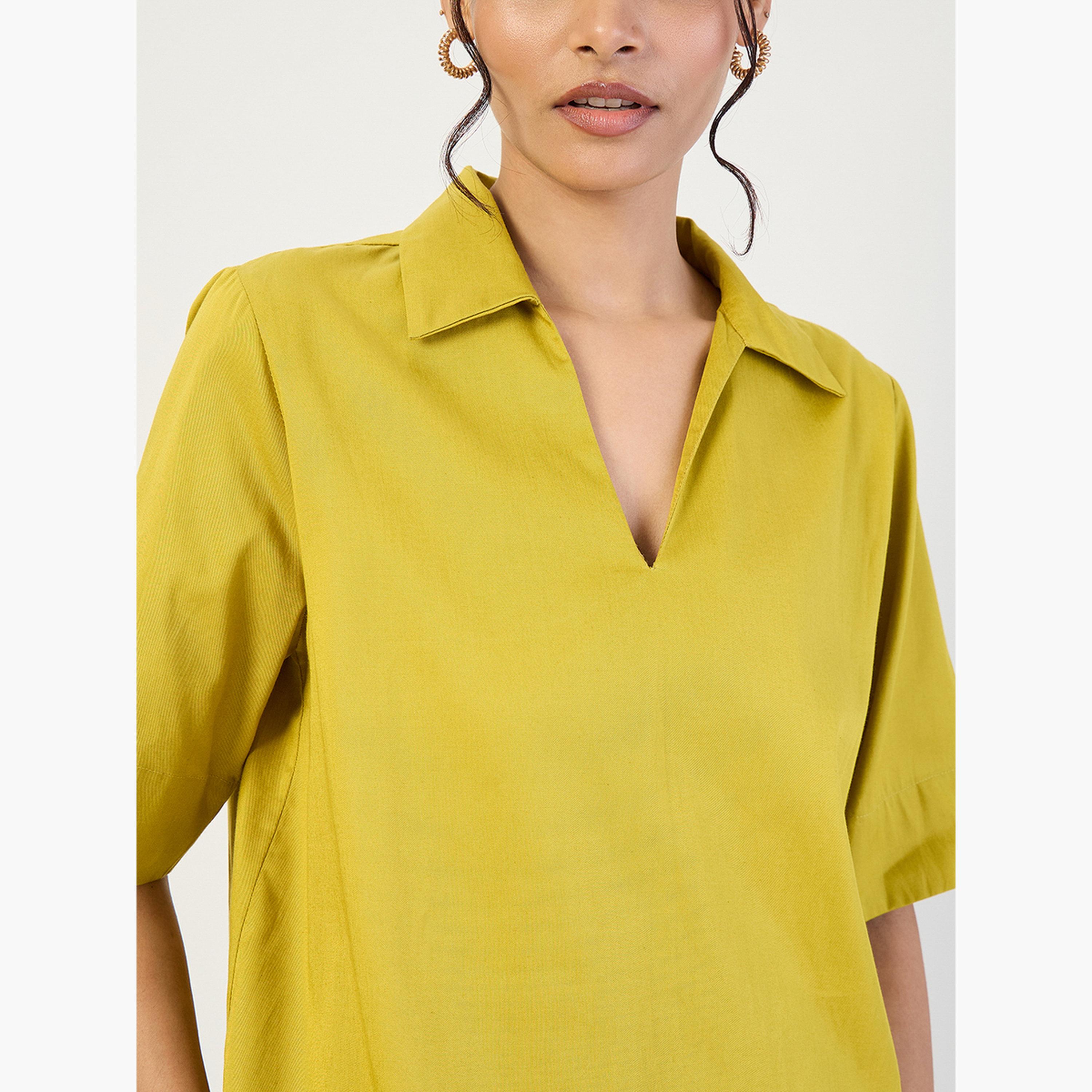 فيميلا - طقم نسائي من بلوزة وبنطال مفتوحين لون أخضر-women-clothing-coordsets-image-6