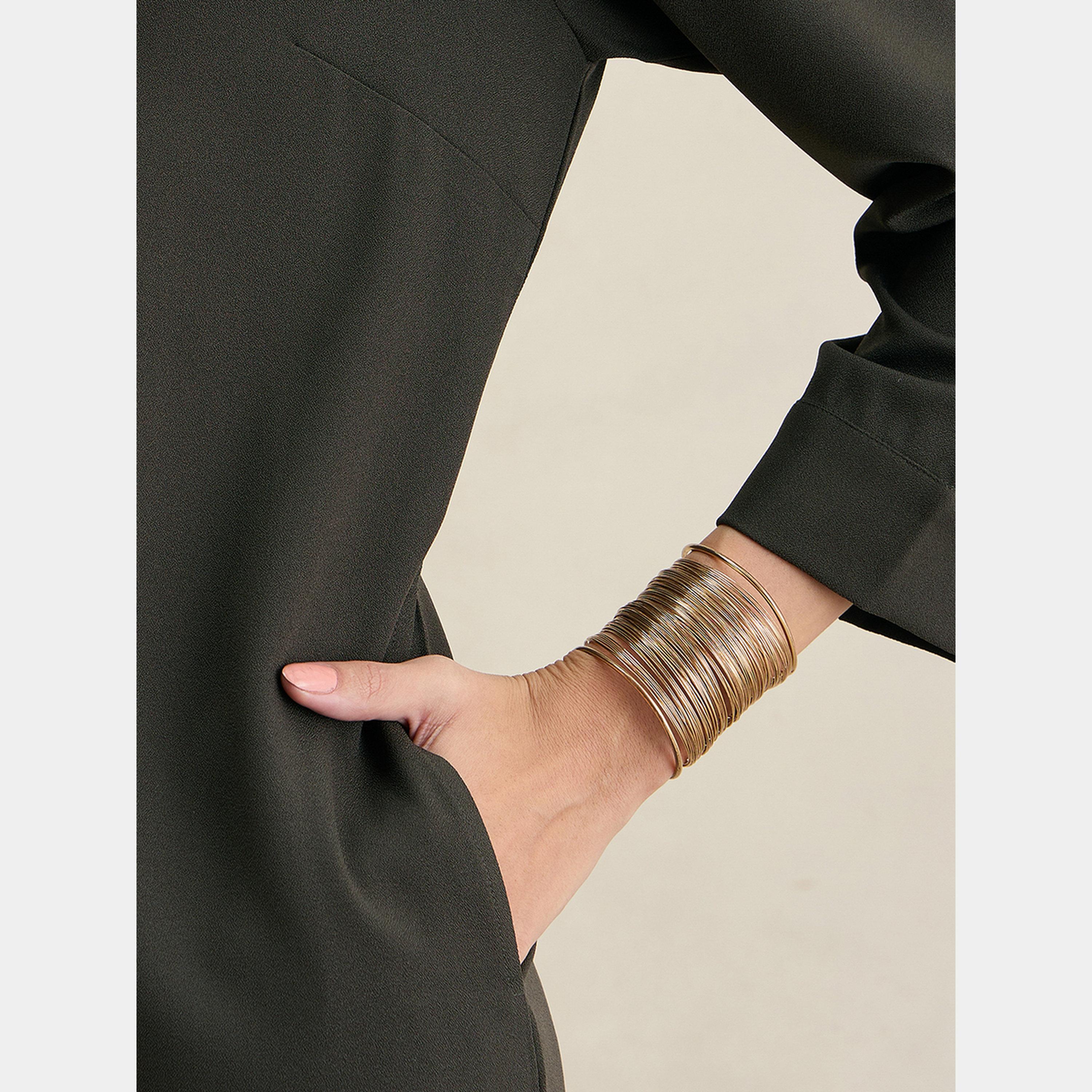 Femmella Olive Solid V-Neck Long Sleeves Women's Knee-Length Sheath Dress-women-clothing-dresses-image-5