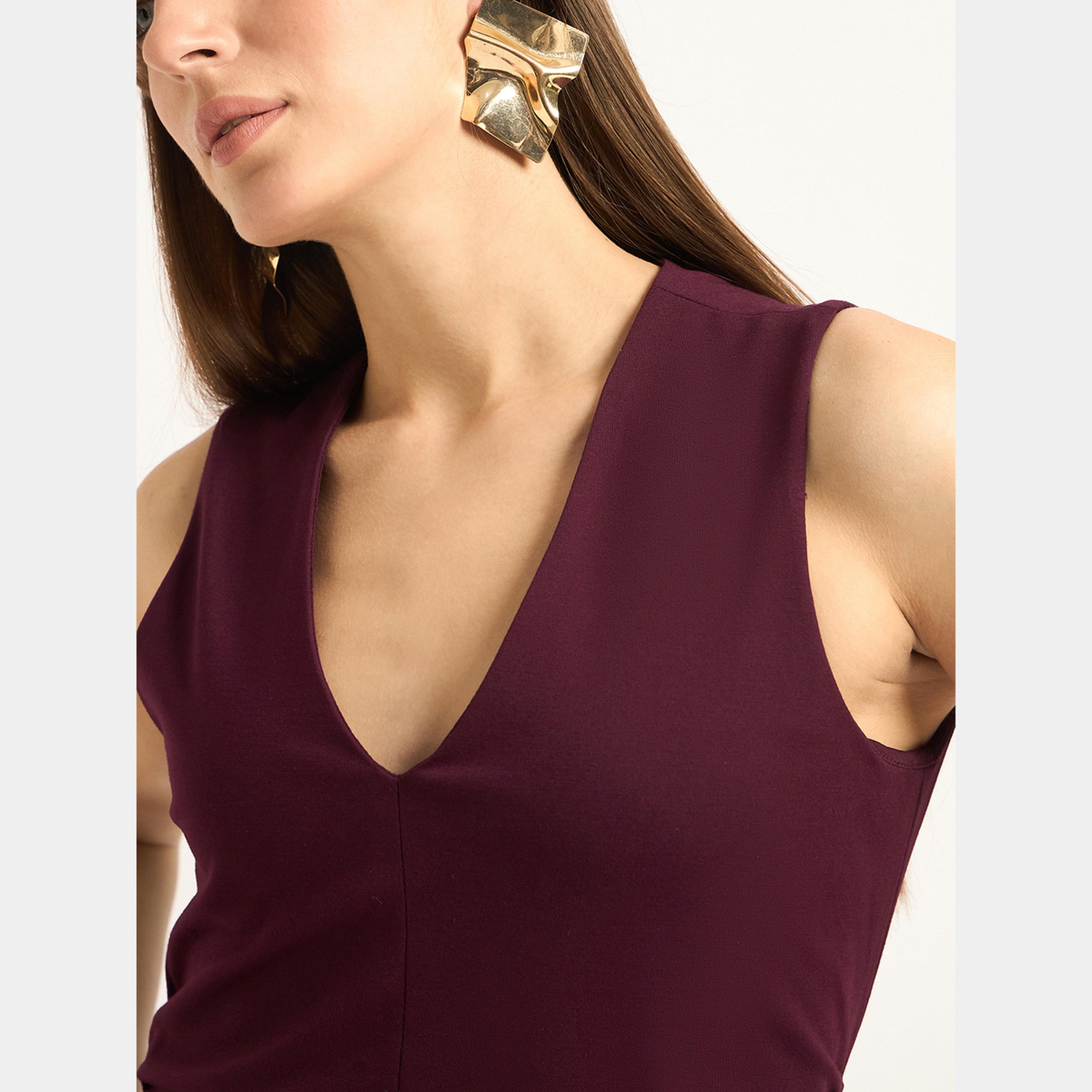 Femmella Wine V-Neck Sleeveless Women's Asymmetrical Hem Maxi Dress-women-clothing-dresses-image-4