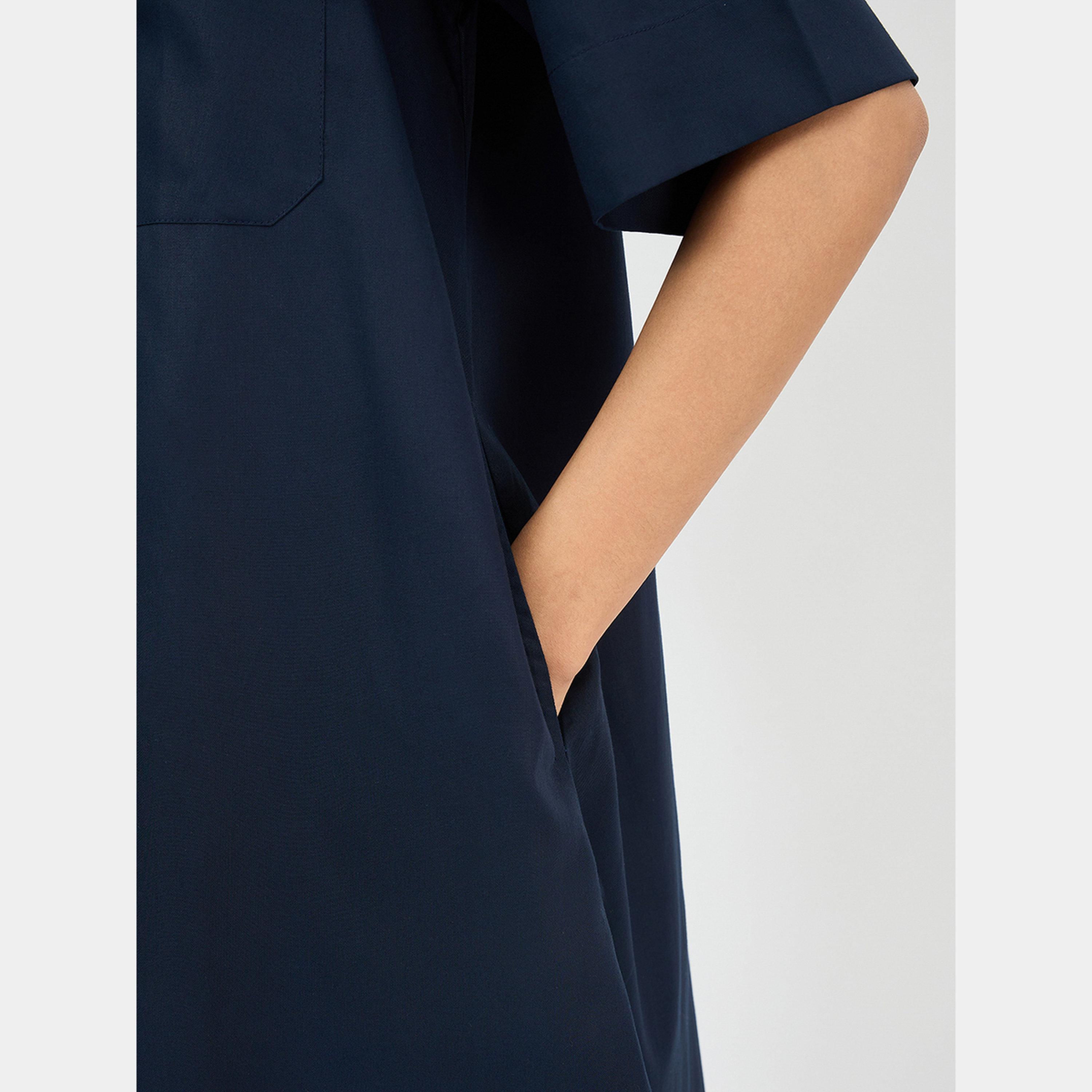 فيميلا - فستان قميص قصير من القطن بأكمام قصيرة وياقة للنساء لون أزرق كحلي-women-clothing-dresses-image-5