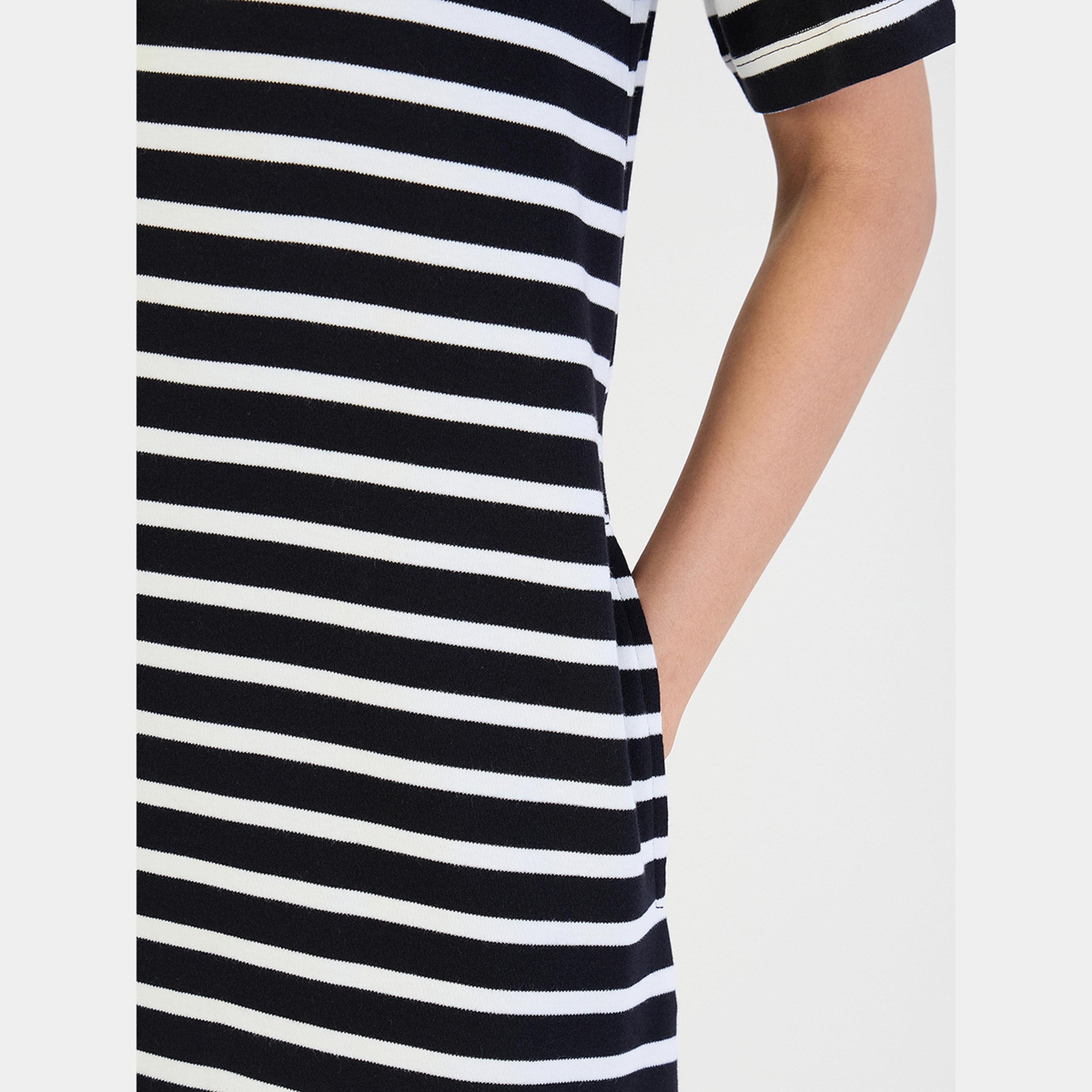 فيميلا - فستان نسائي متوسط ​​الطول بأكمام قصيرة ورقبة دائرية ومخطط لون أسود-women-clothing-dresses-image-5