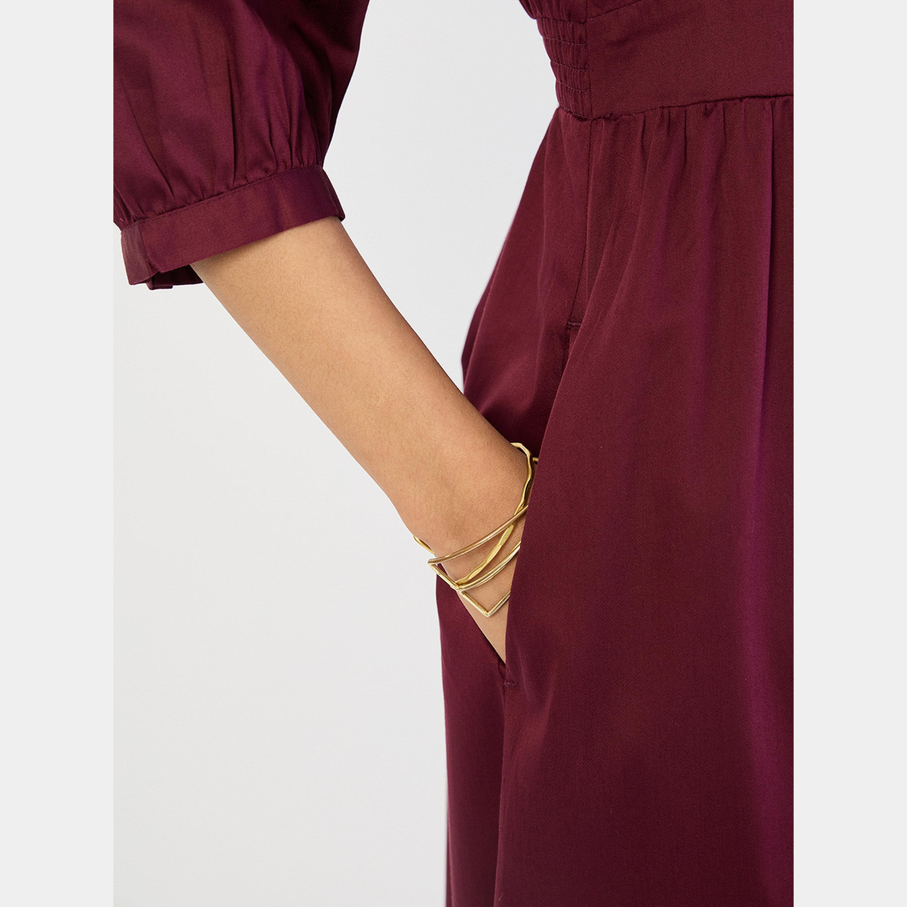 فيميلا - فستان ماكسي نسائي قطن لون نبيذي فتحة حرف V وأكمام 3/4 وتفاصيل مشد-women-clothing-dresses-image-6