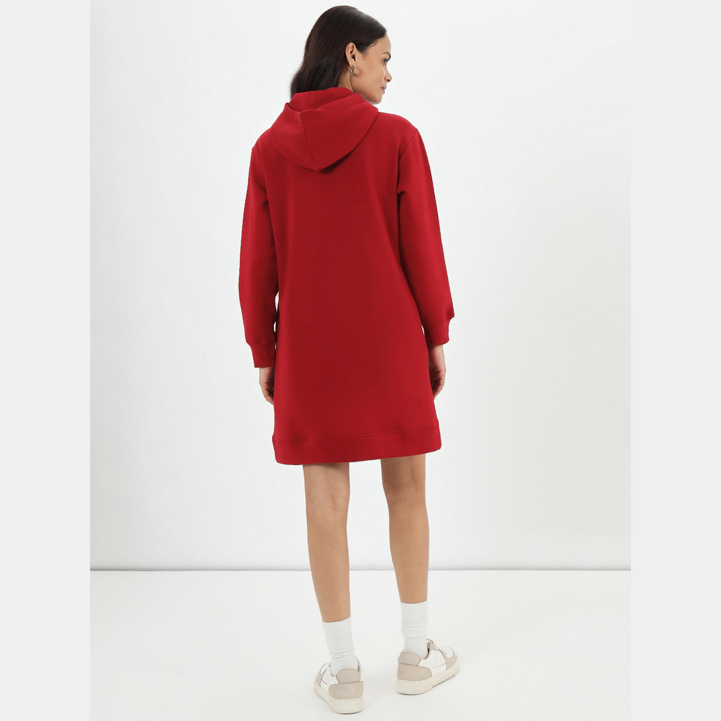 فيميلا - فستان نسائي قصير صوف بأكمام طويلة ورقبة بغطاء للرأس باللون الأحمر-women-clothing-dresses-image-3