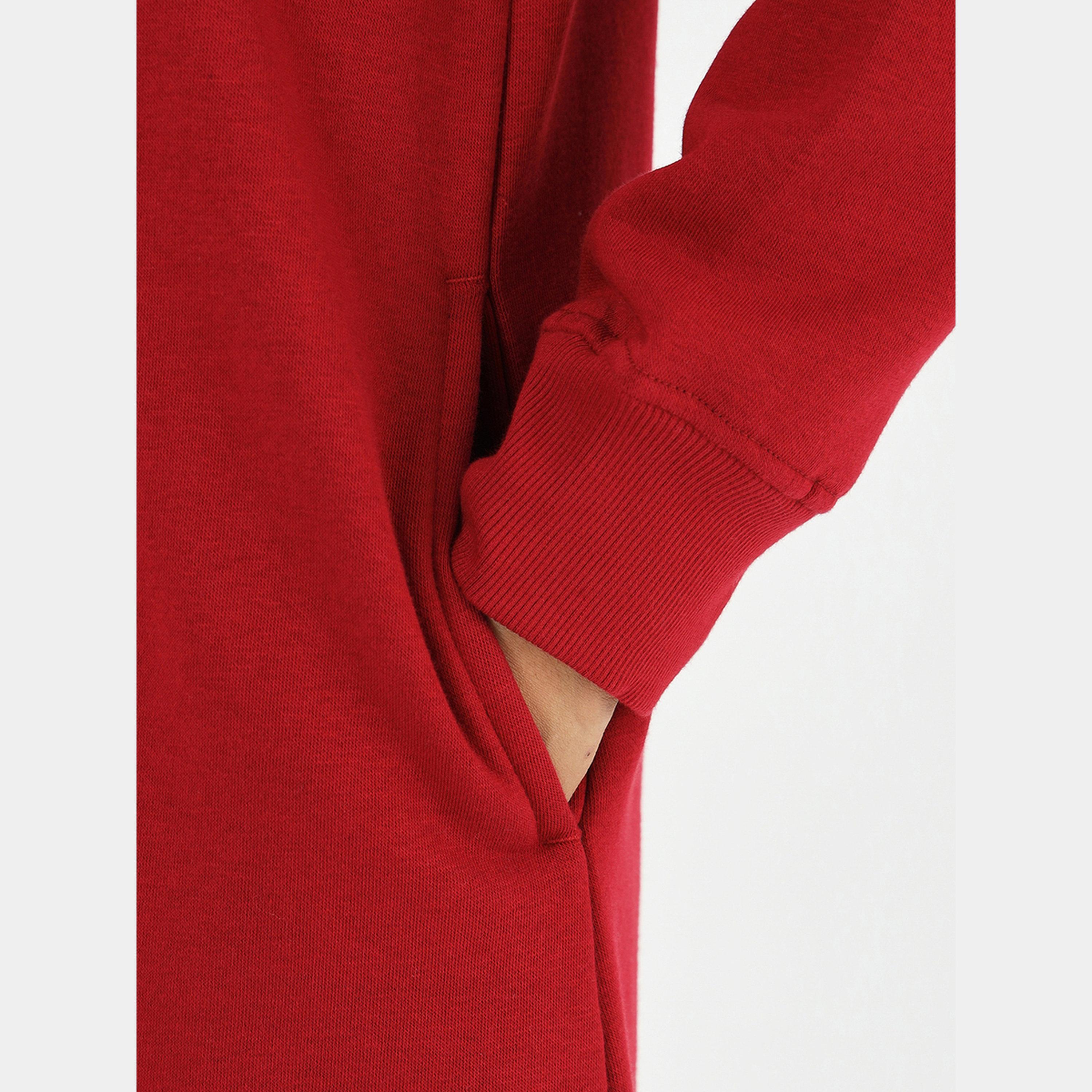 Femmella Red Solid Hooded Neck Long Sleeves Women's Fleece Mini Sweatshirt Dress-women-clothing-dresses-image-5