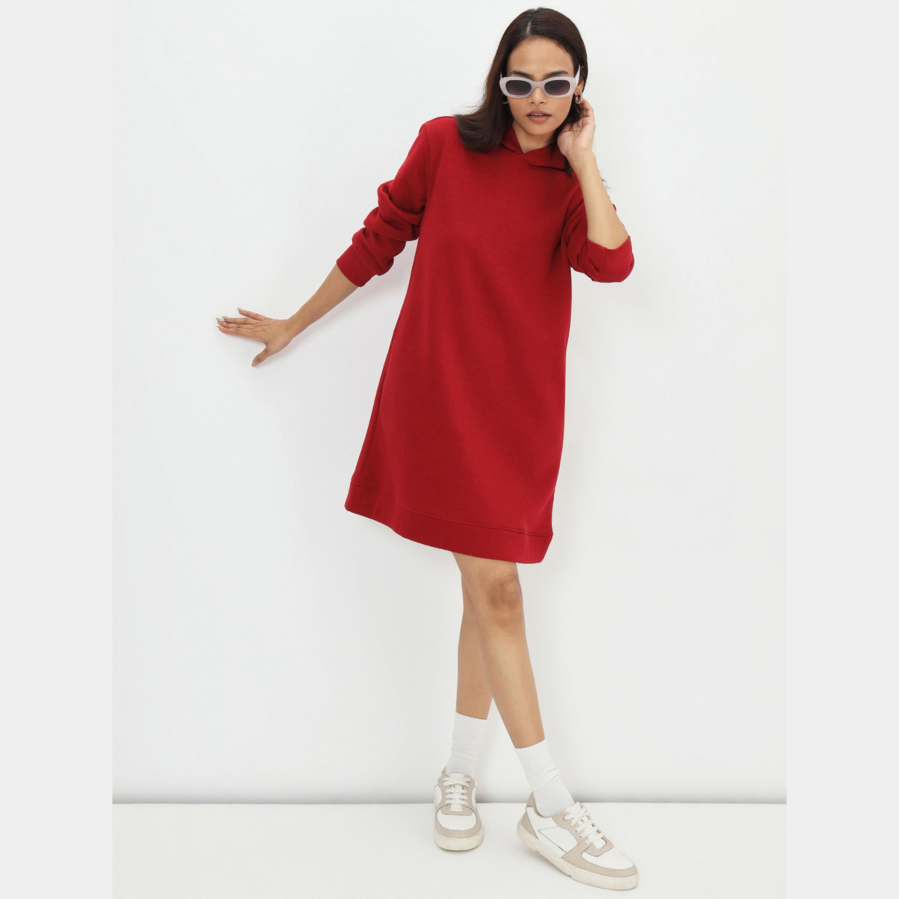 فيميلا - فستان نسائي قصير صوف بأكمام طويلة ورقبة بغطاء للرأس باللون الأحمر-women-clothing-dresses-image-6